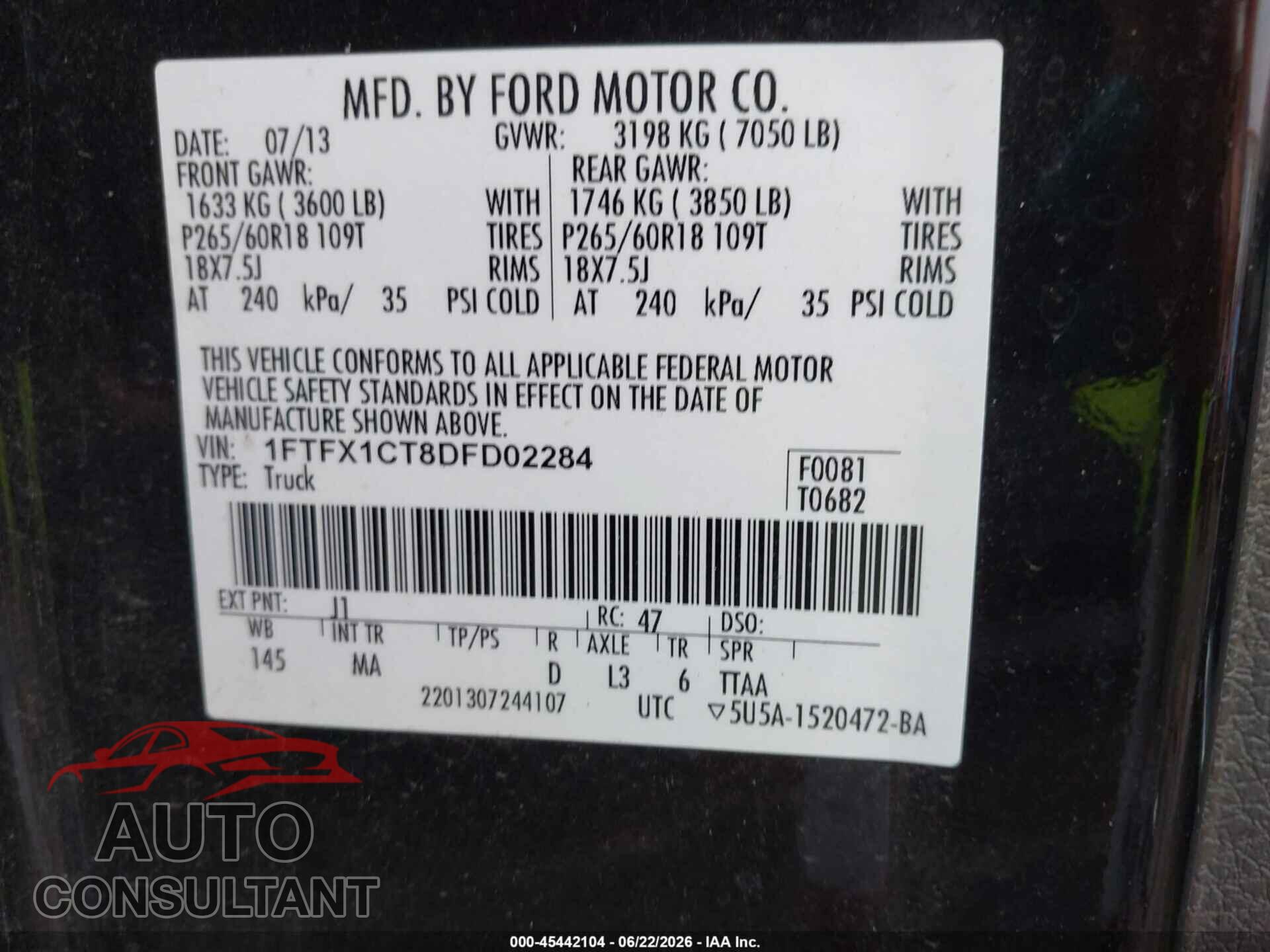 FORD F-150 2013 - 1FTFX1CT8DFD02284