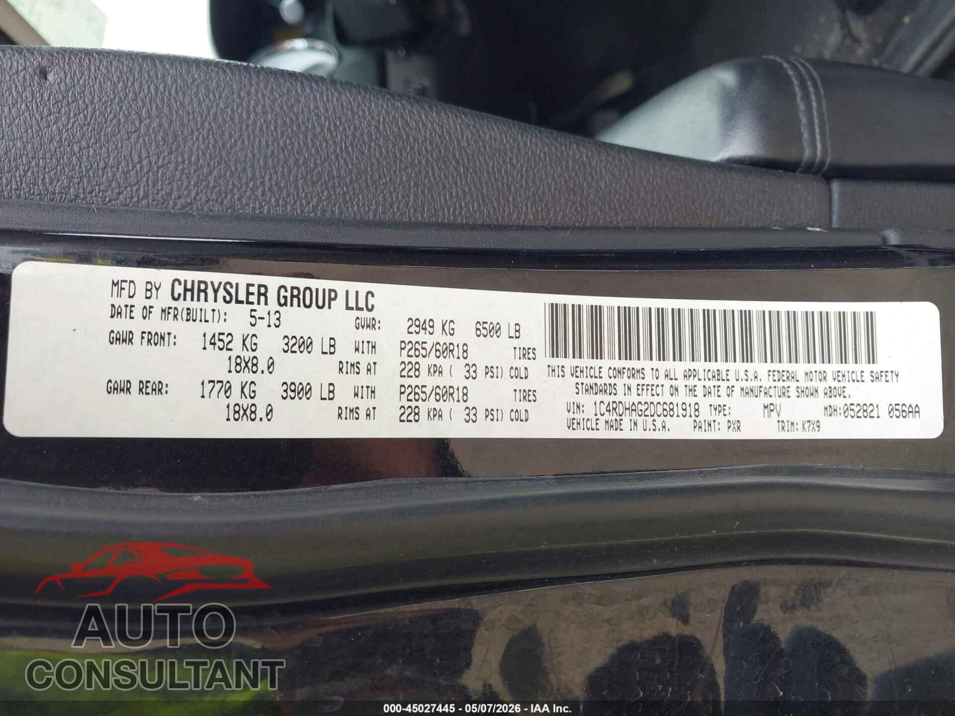 DODGE DURANGO 2013 - 1C4RDHAG2DC681918
