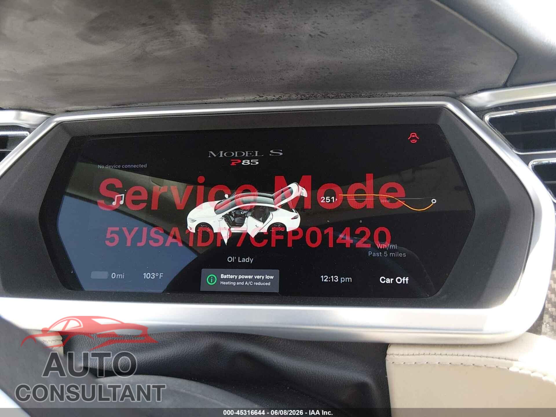 TESLA MODEL S 2012 - 5YJSA1DP7CFP01420