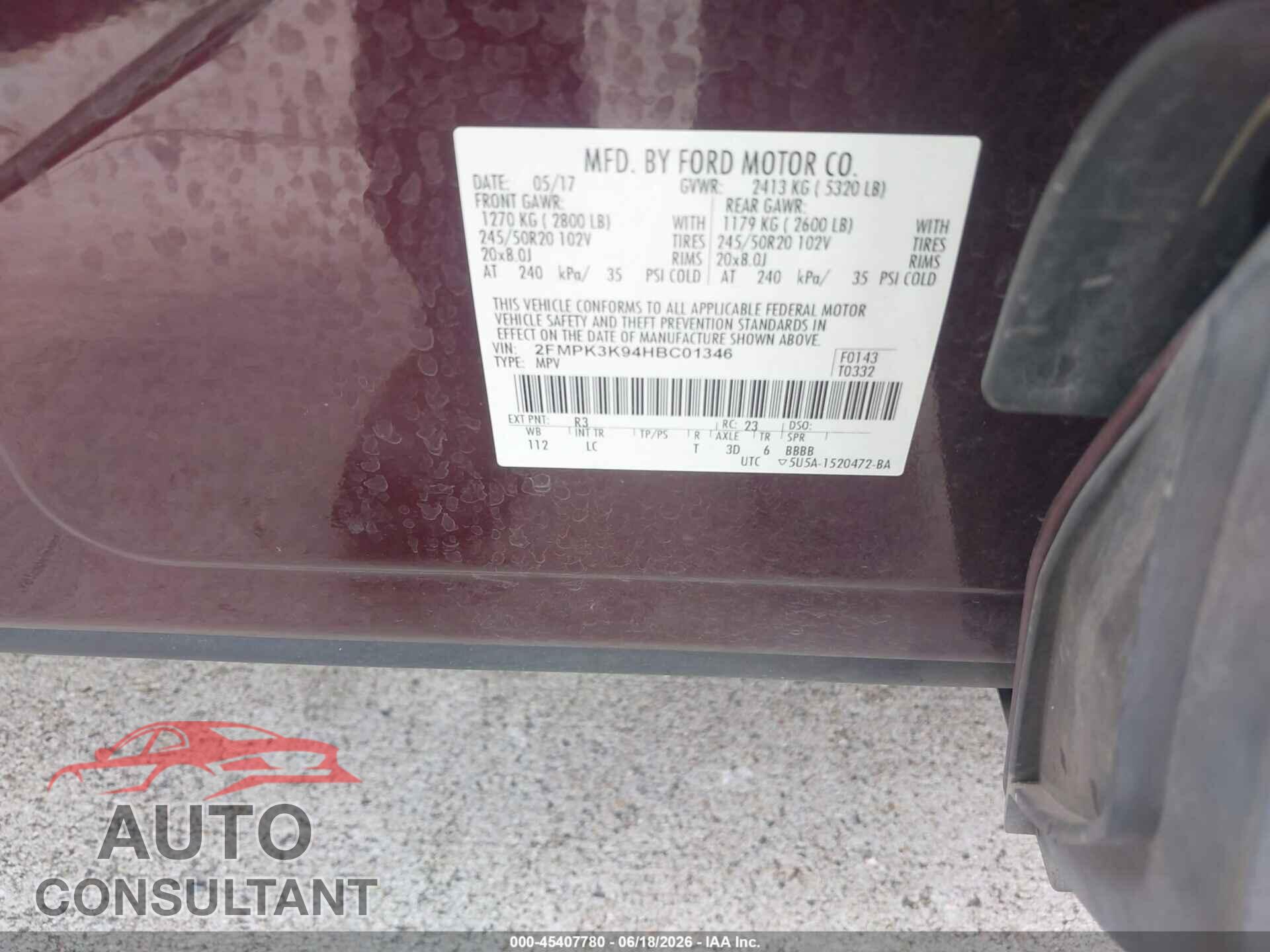 FORD EDGE 2017 - 2FMPK3K94HBC01346