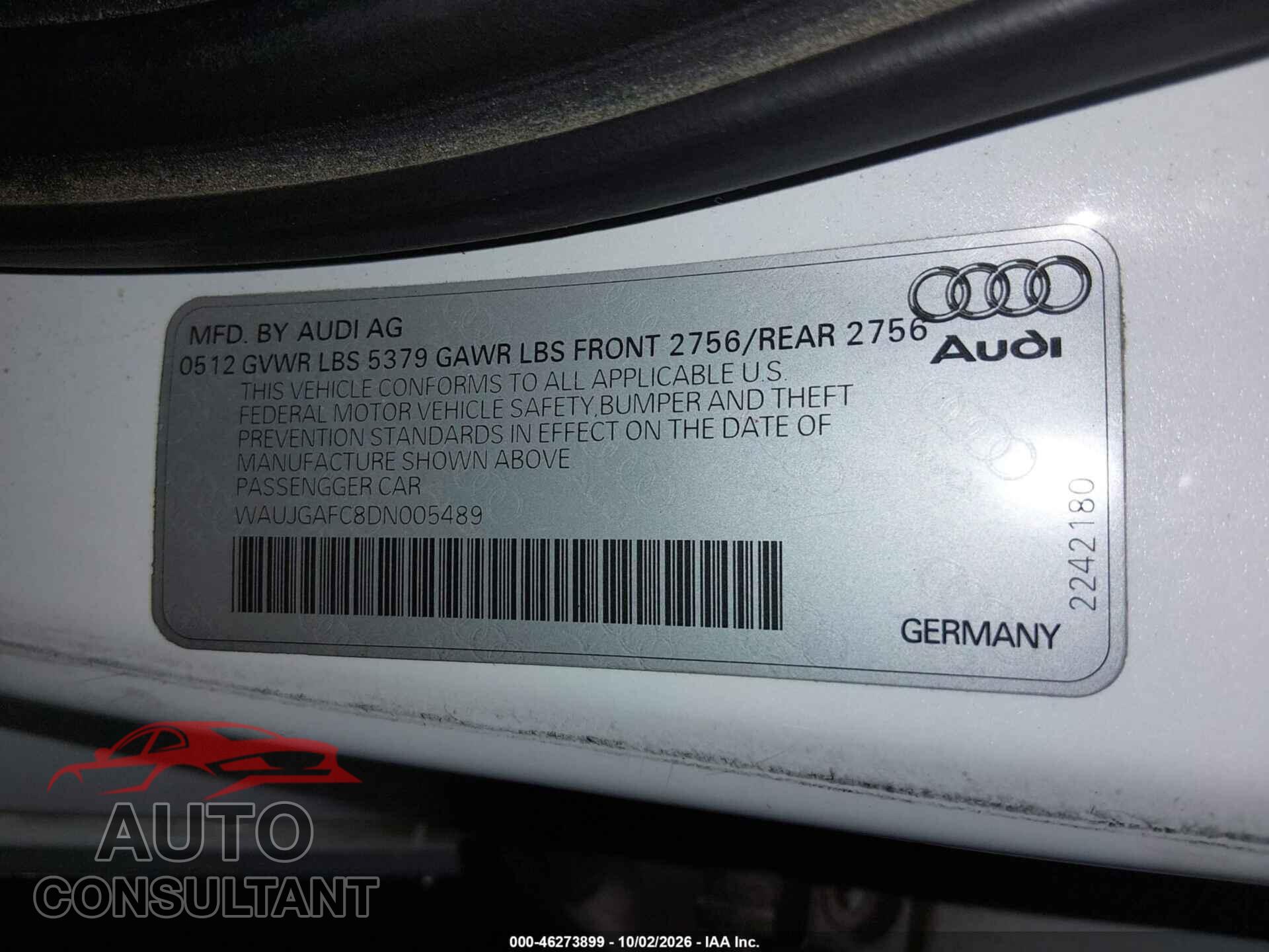AUDI A6 2013 - WAUJGAFC8DN005489