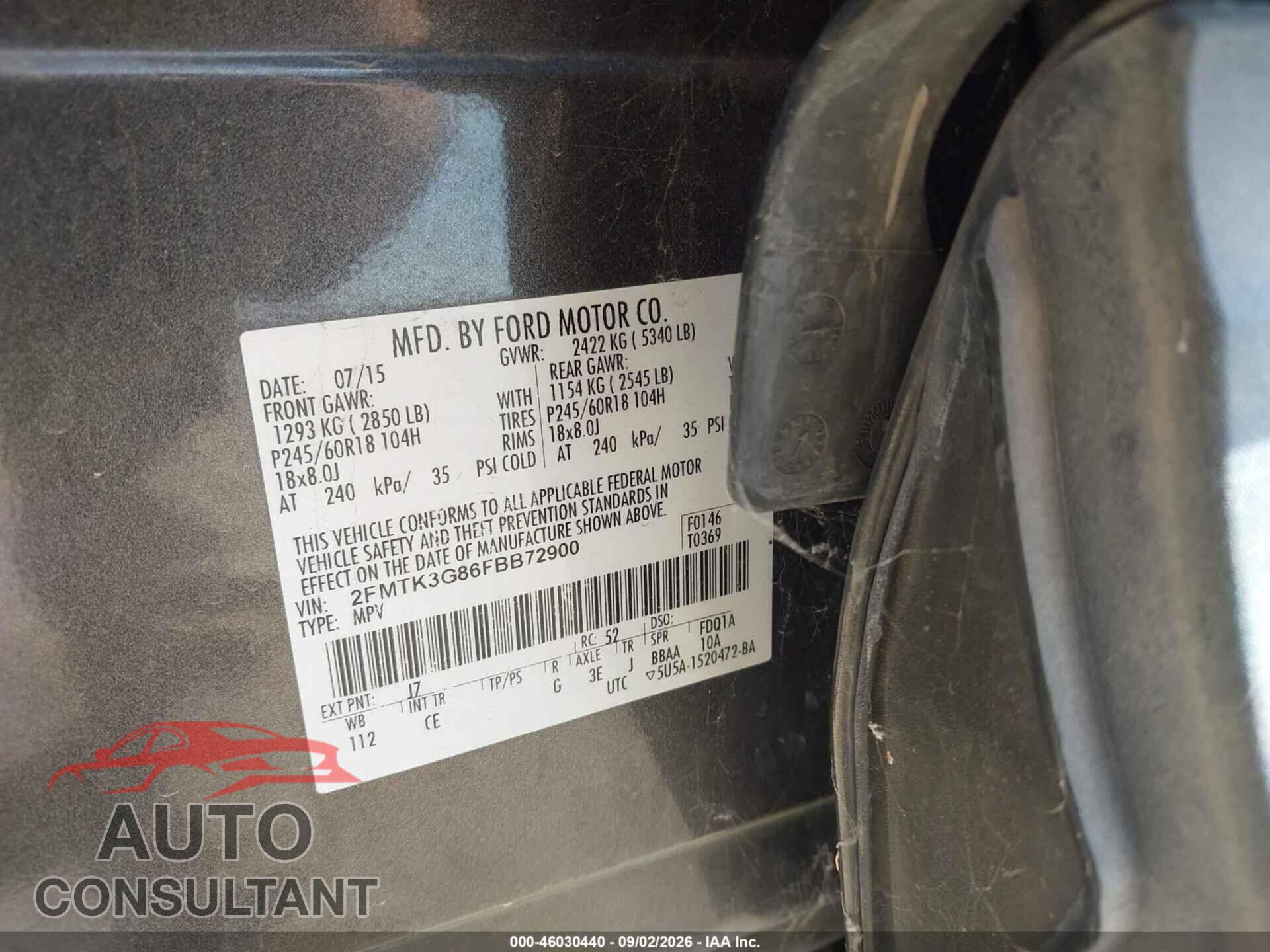 FORD EDGE 2015 - 2FMTK3G86FBB72900