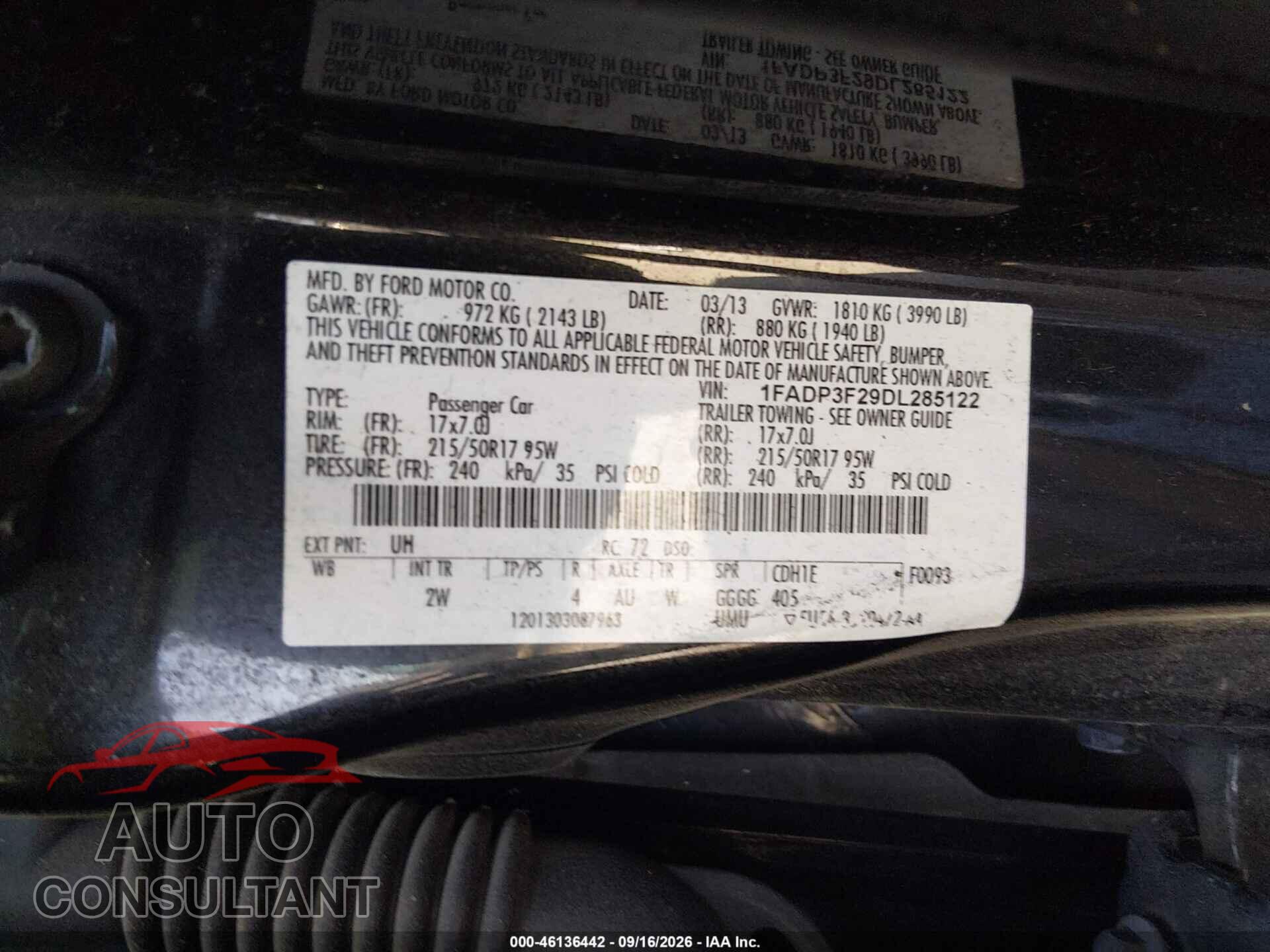 FORD FOCUS 2013 - 1FADP3F29DL285122