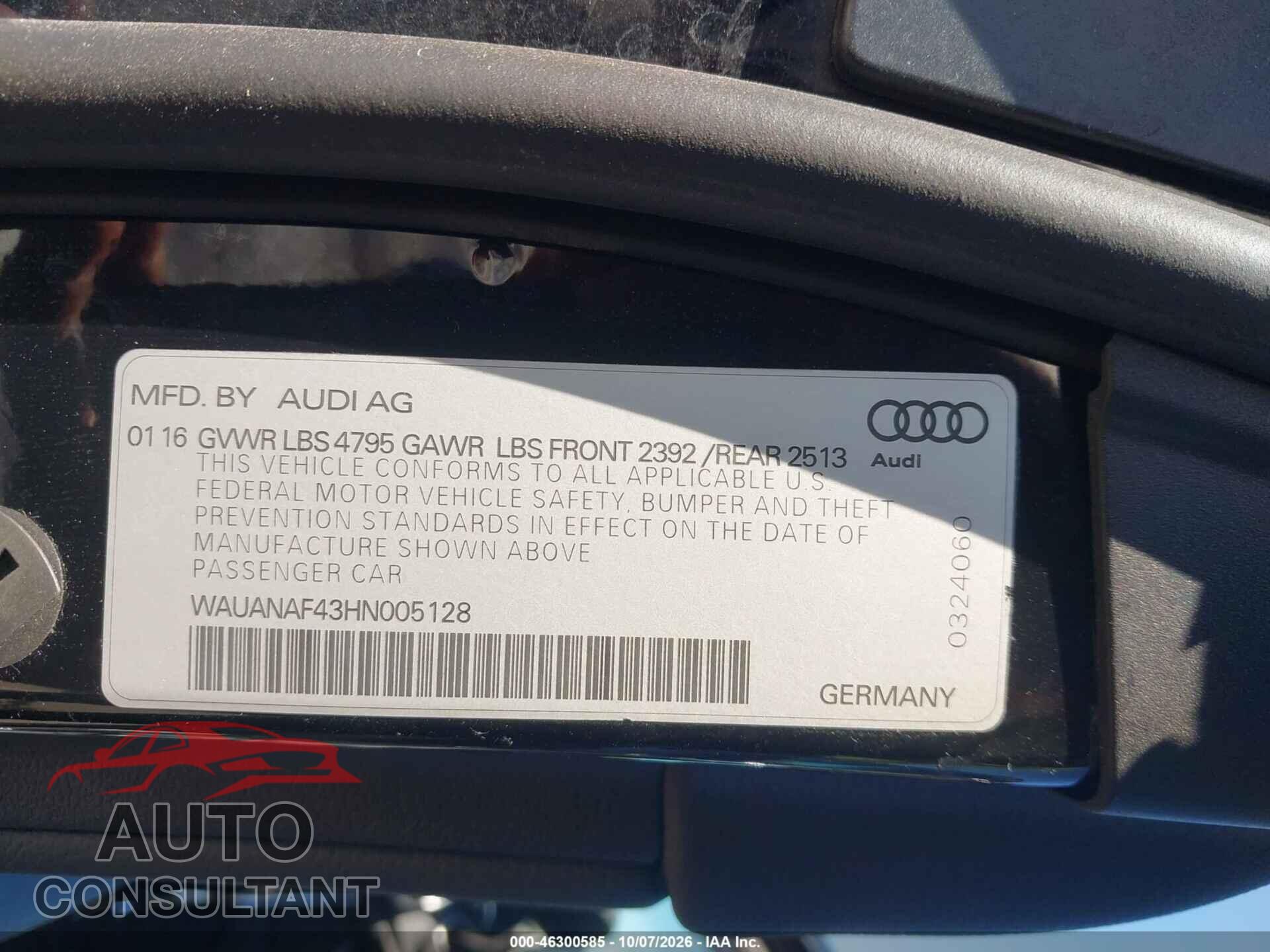 AUDI A4 2017 - WAUANAF43HN005128