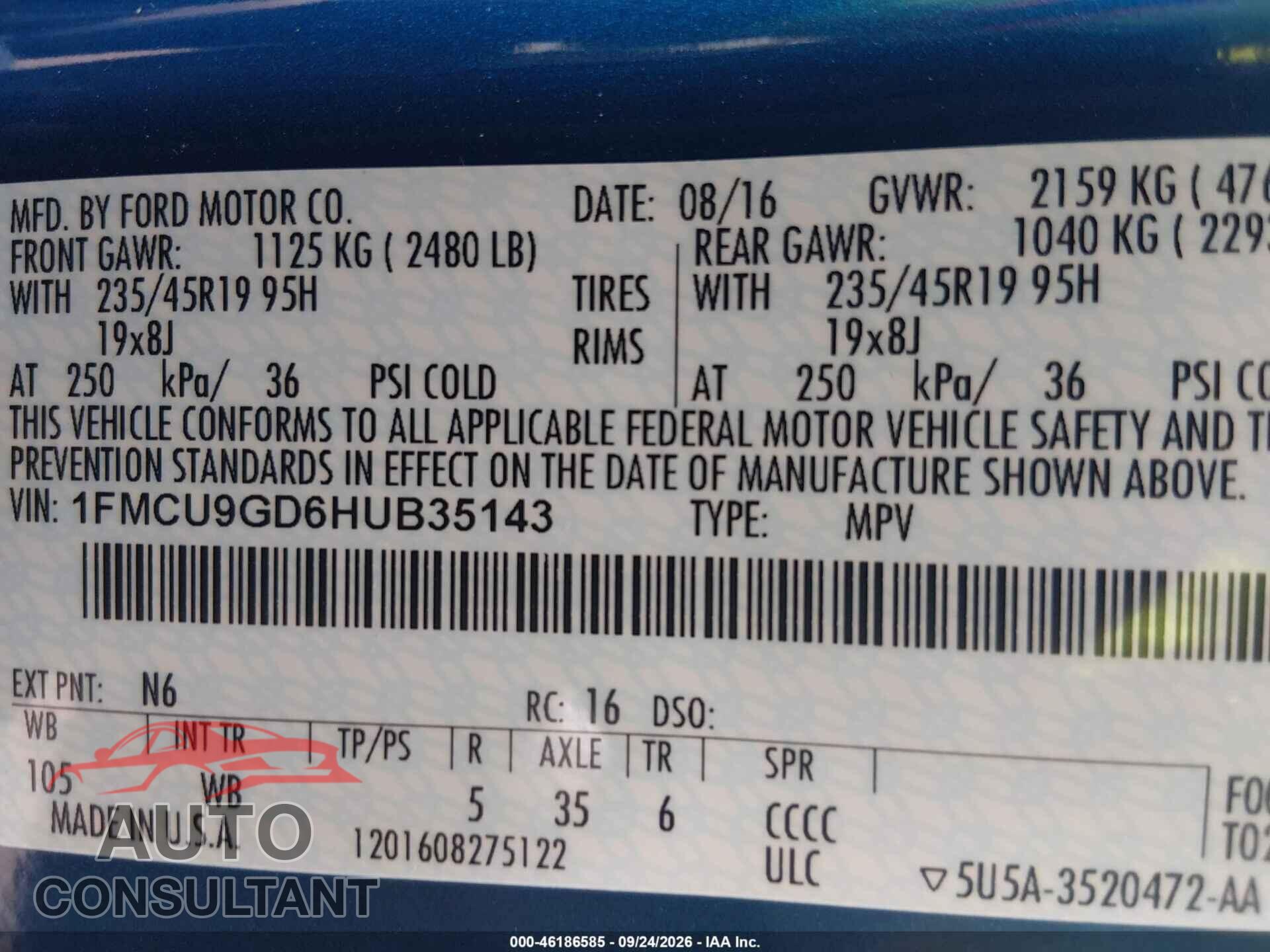 FORD ESCAPE 2017 - 1FMCU9GD6HUB35143