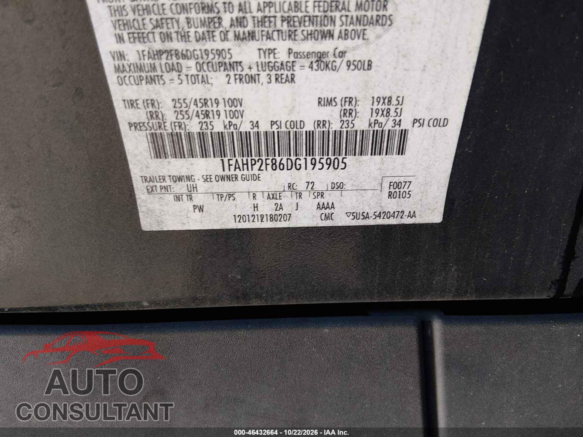 FORD TAURUS 2013 - 1FAHP2F86DG195905