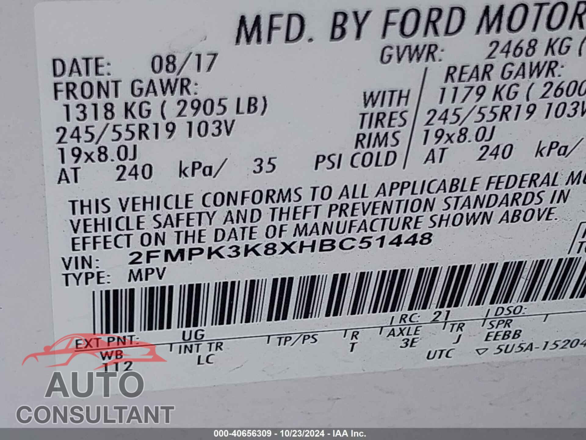 FORD EDGE 2017 - 2FMPK3K8XHBC51448