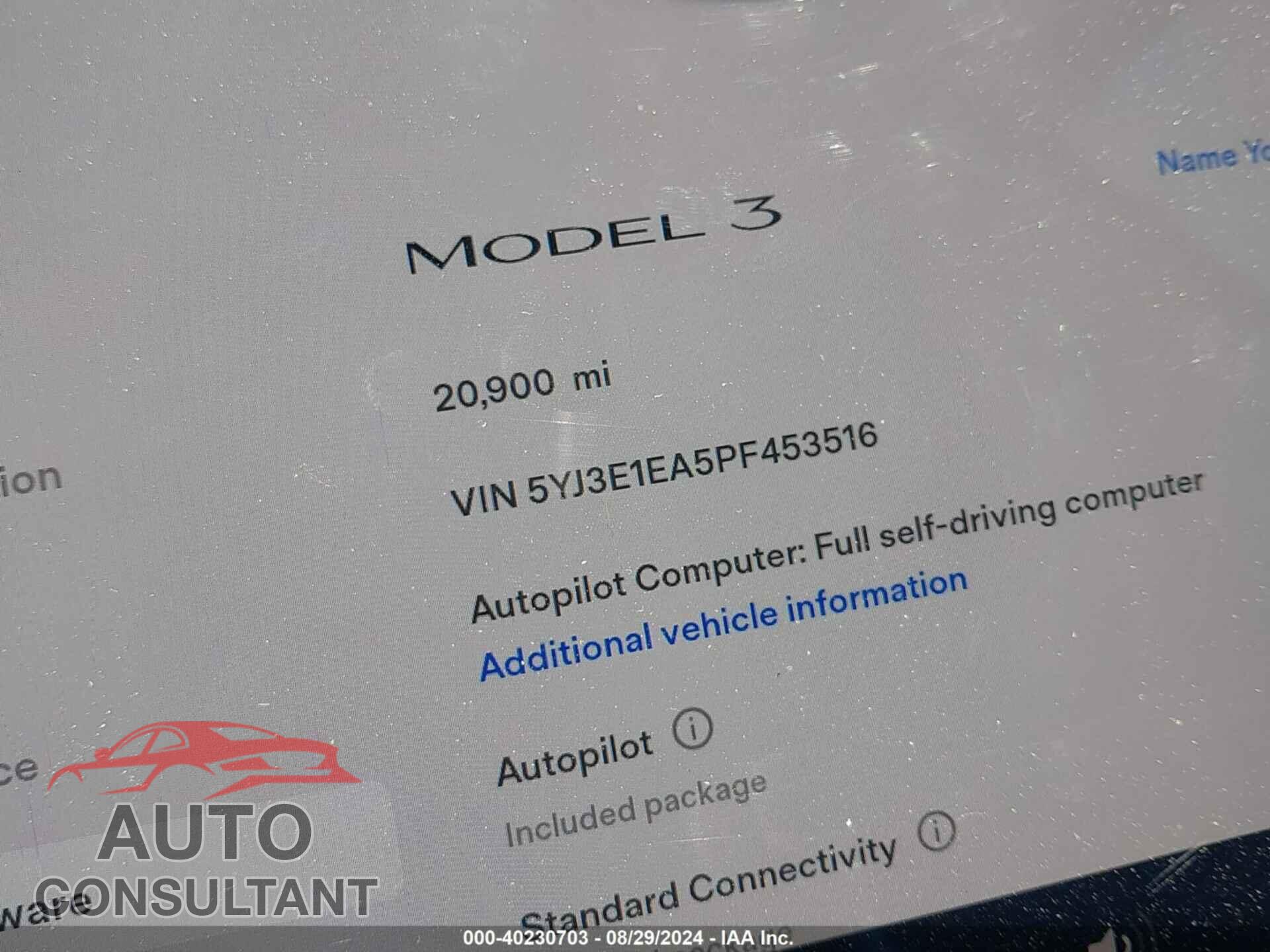 TESLA MODEL 3 2023 - 5YJ3E1EA5PF453516