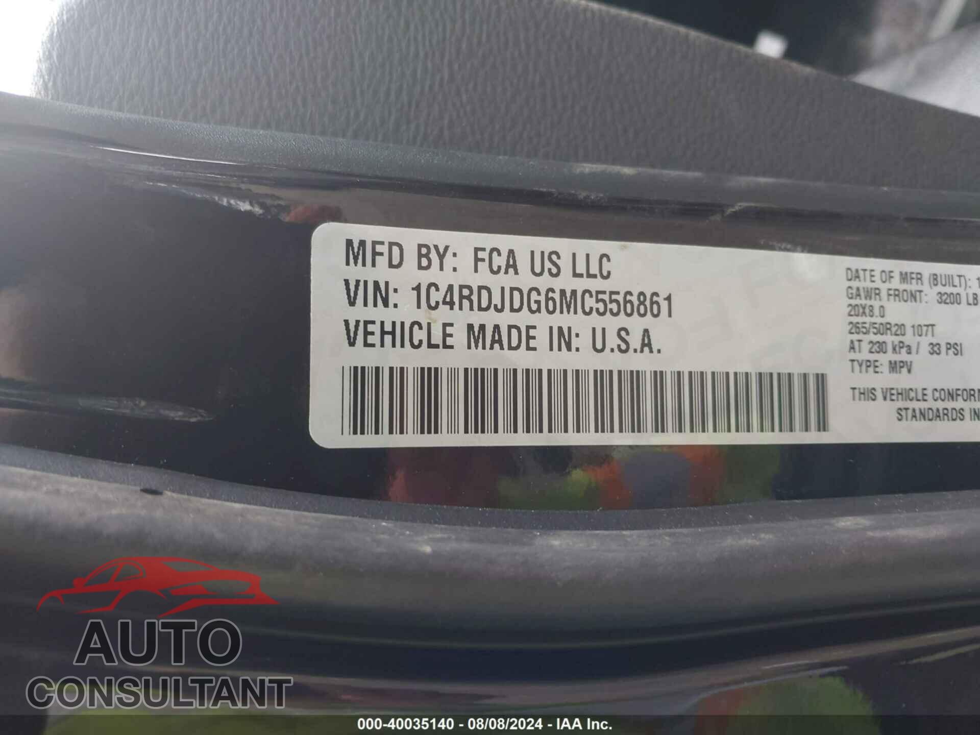 DODGE DURANGO 2021 - 1C4RDJDG6MC556861