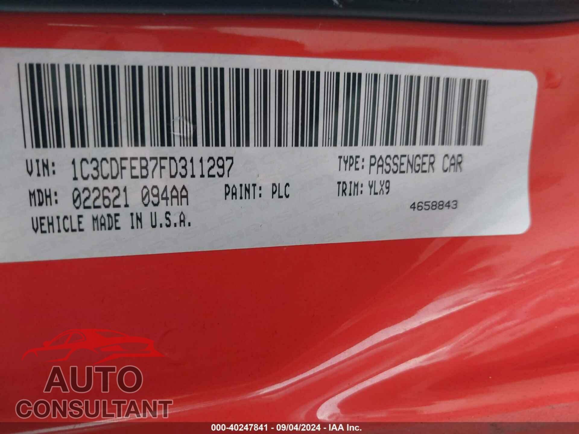 DODGE DART 2015 - 1C3CDFEB7FD311297
