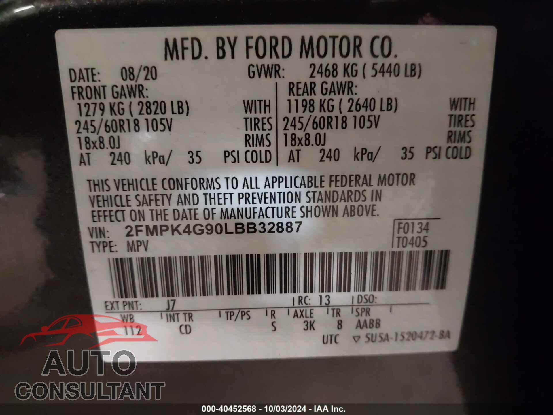 FORD EDGE 2020 - 2FMPK4G90LBB32887