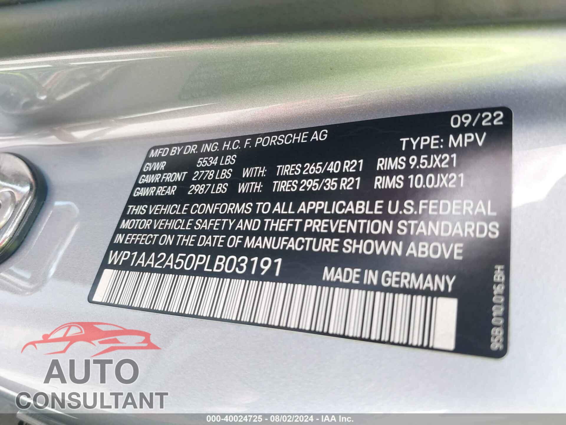 PORSCHE MACAN 2023 - WP1AA2A50PLB03191