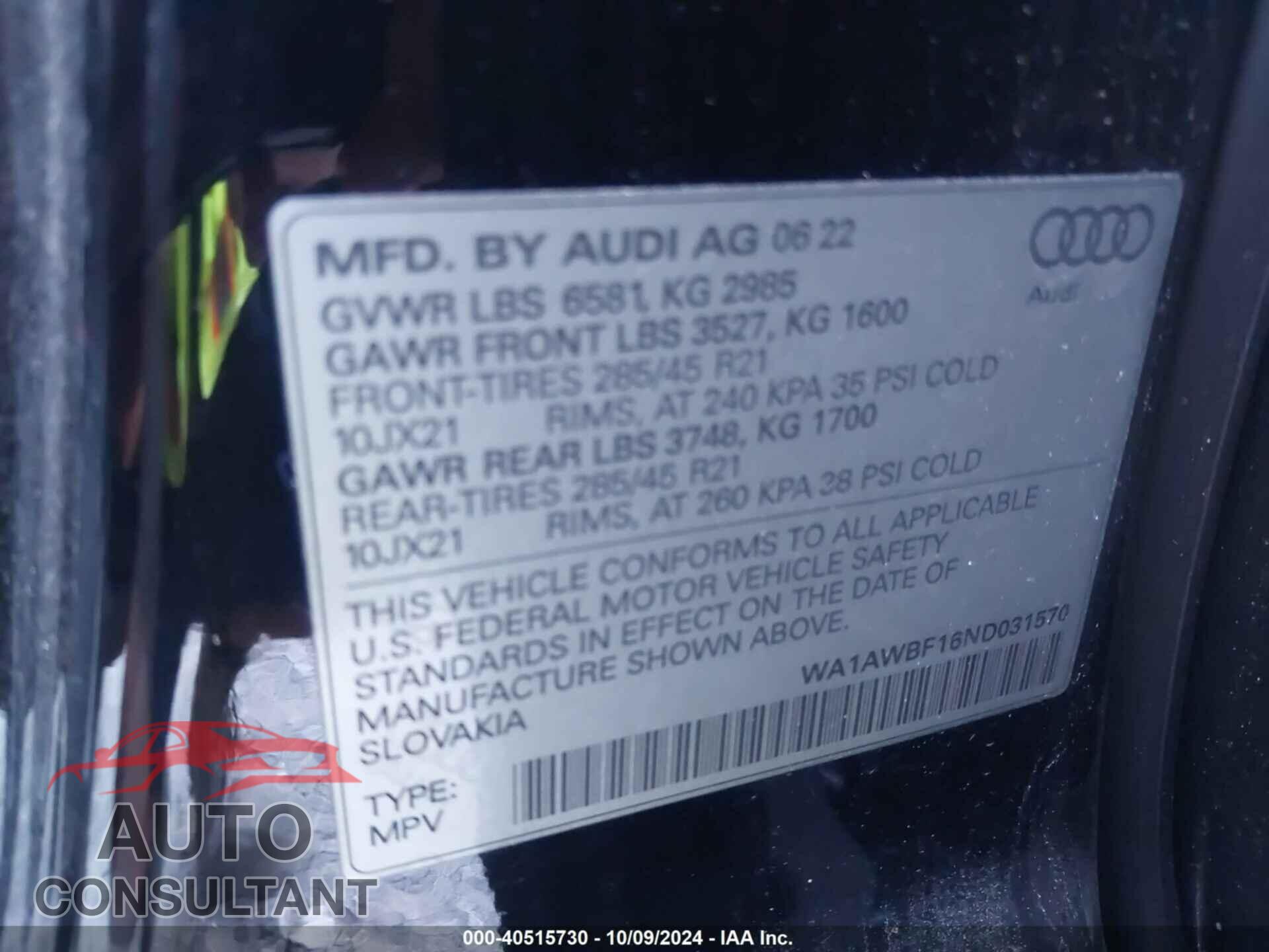AUDI SQ8 2022 - WA1AWBF16ND031570