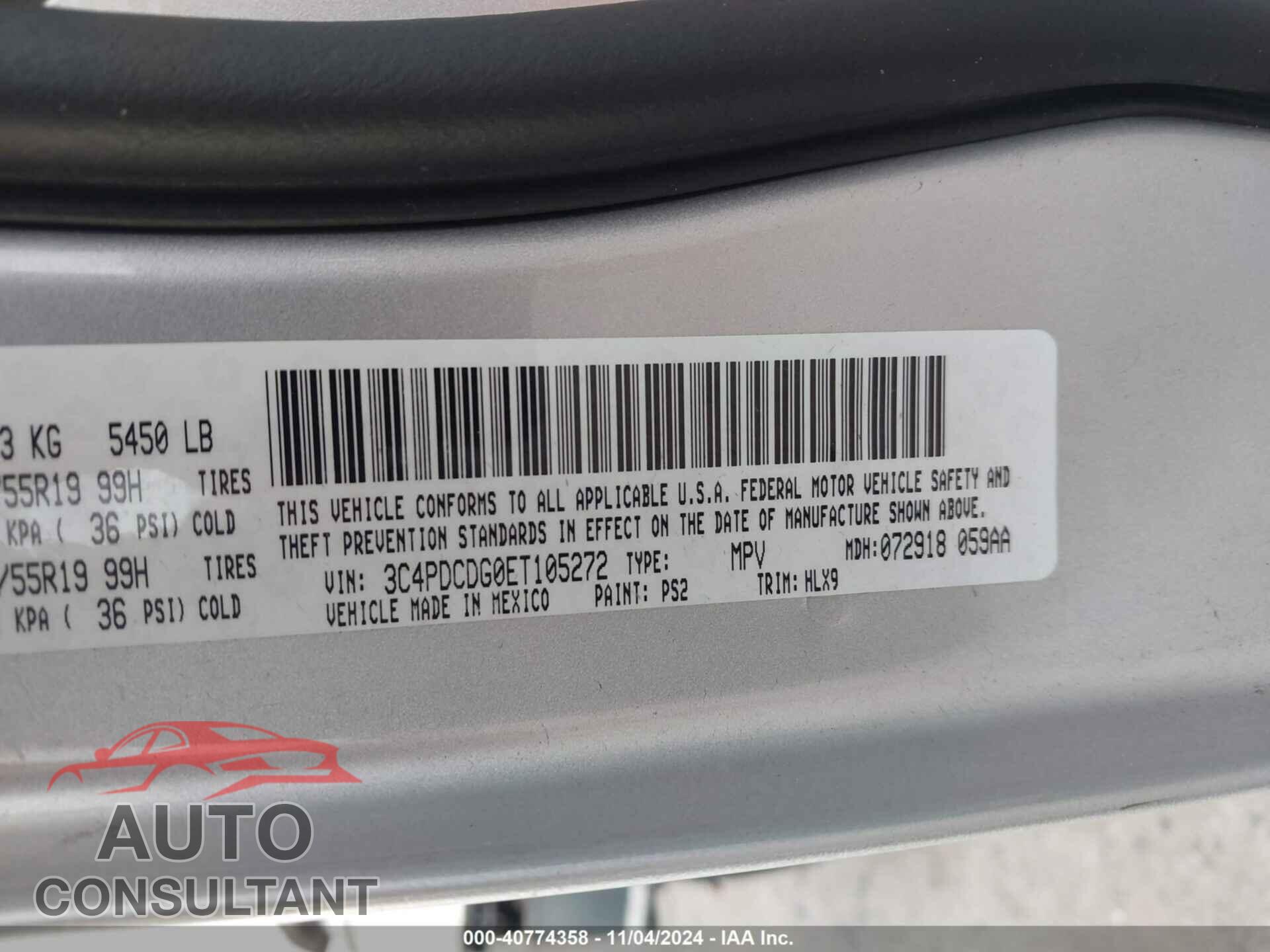 DODGE JOURNEY 2014 - 3C4PDCDG0ET105272