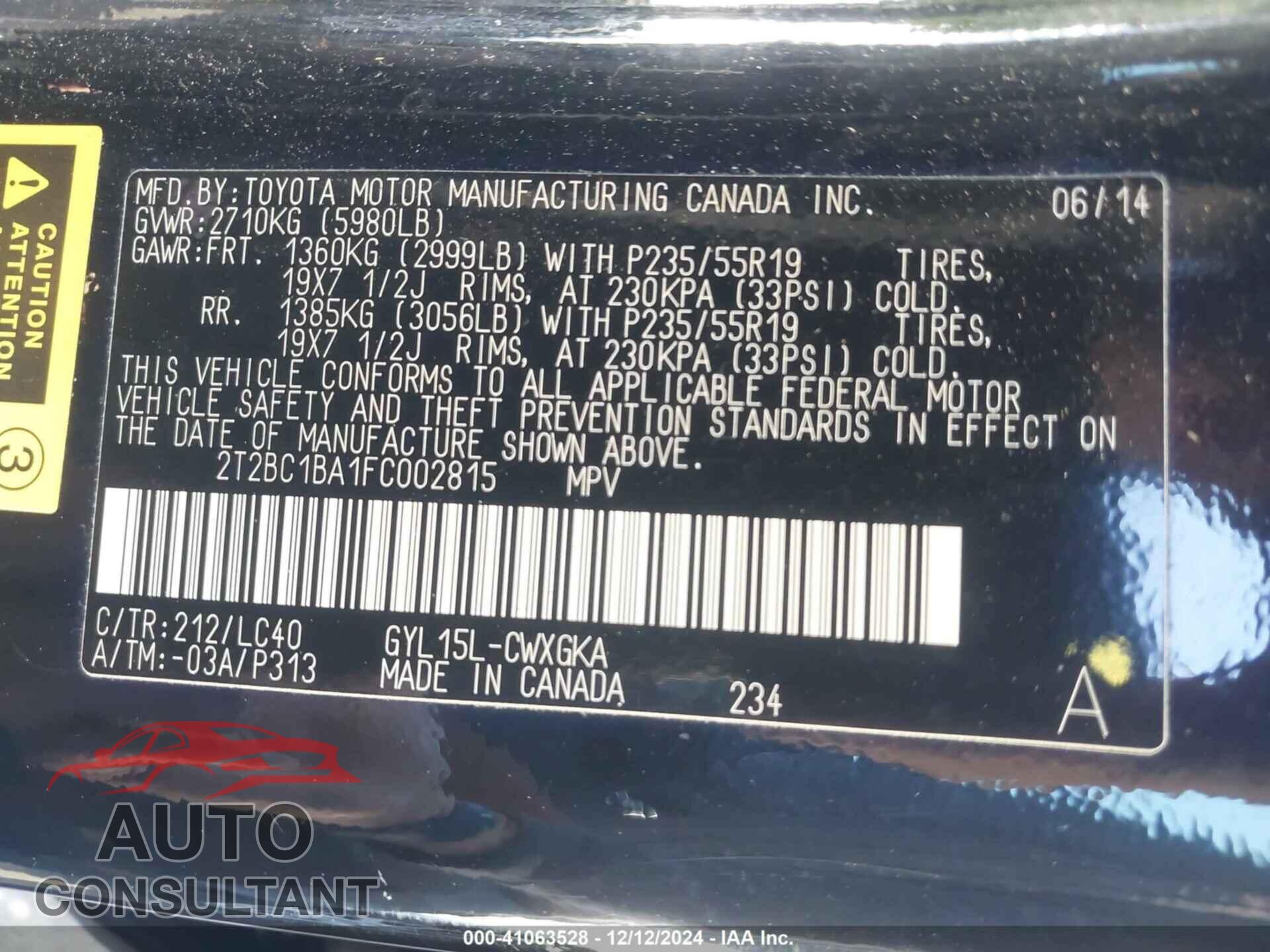 LEXUS RX 450H 2015 - 2T2BC1BA1FC002815