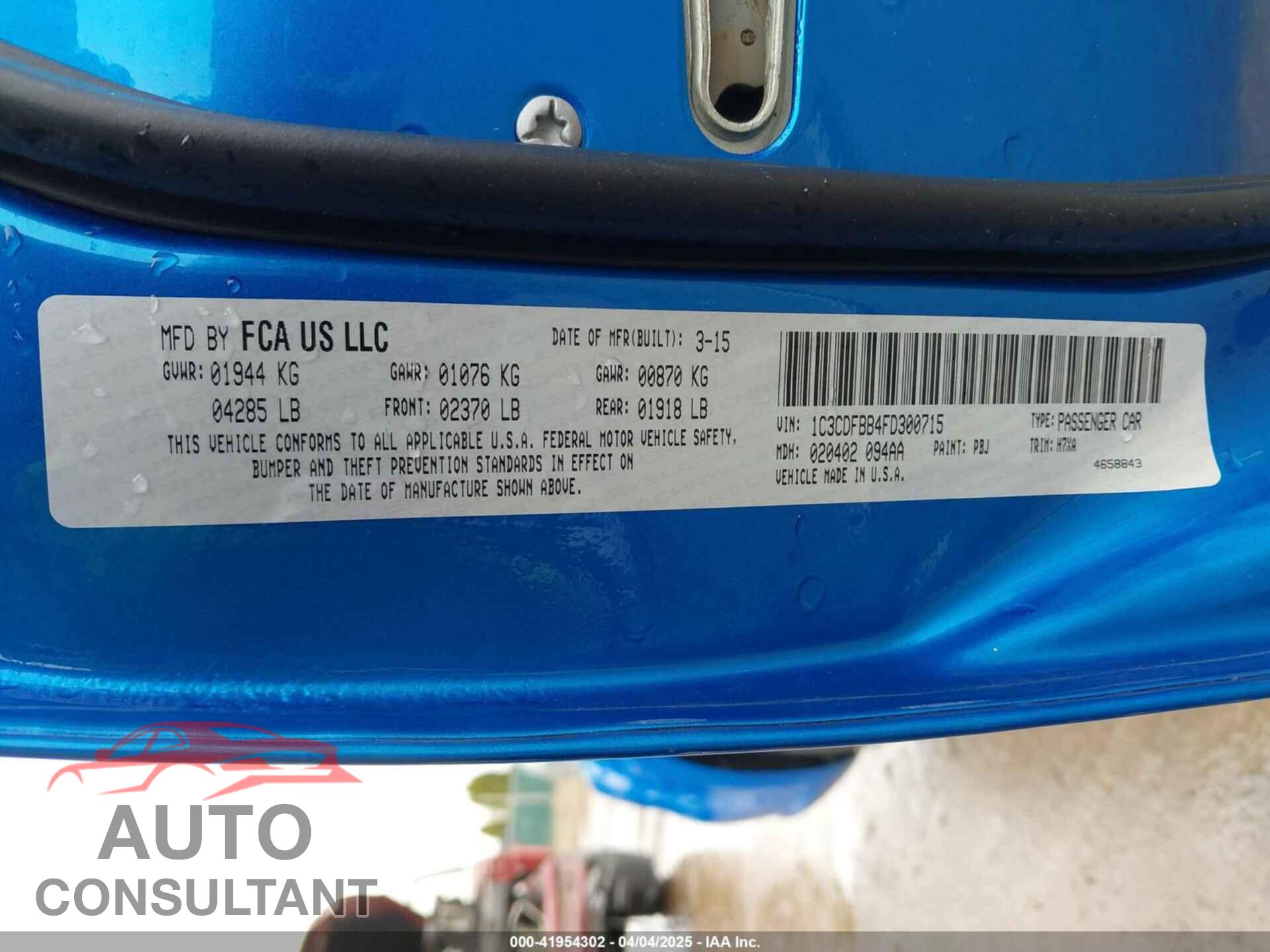 DODGE DART 2015 - 1C3CDFBB4FD300715