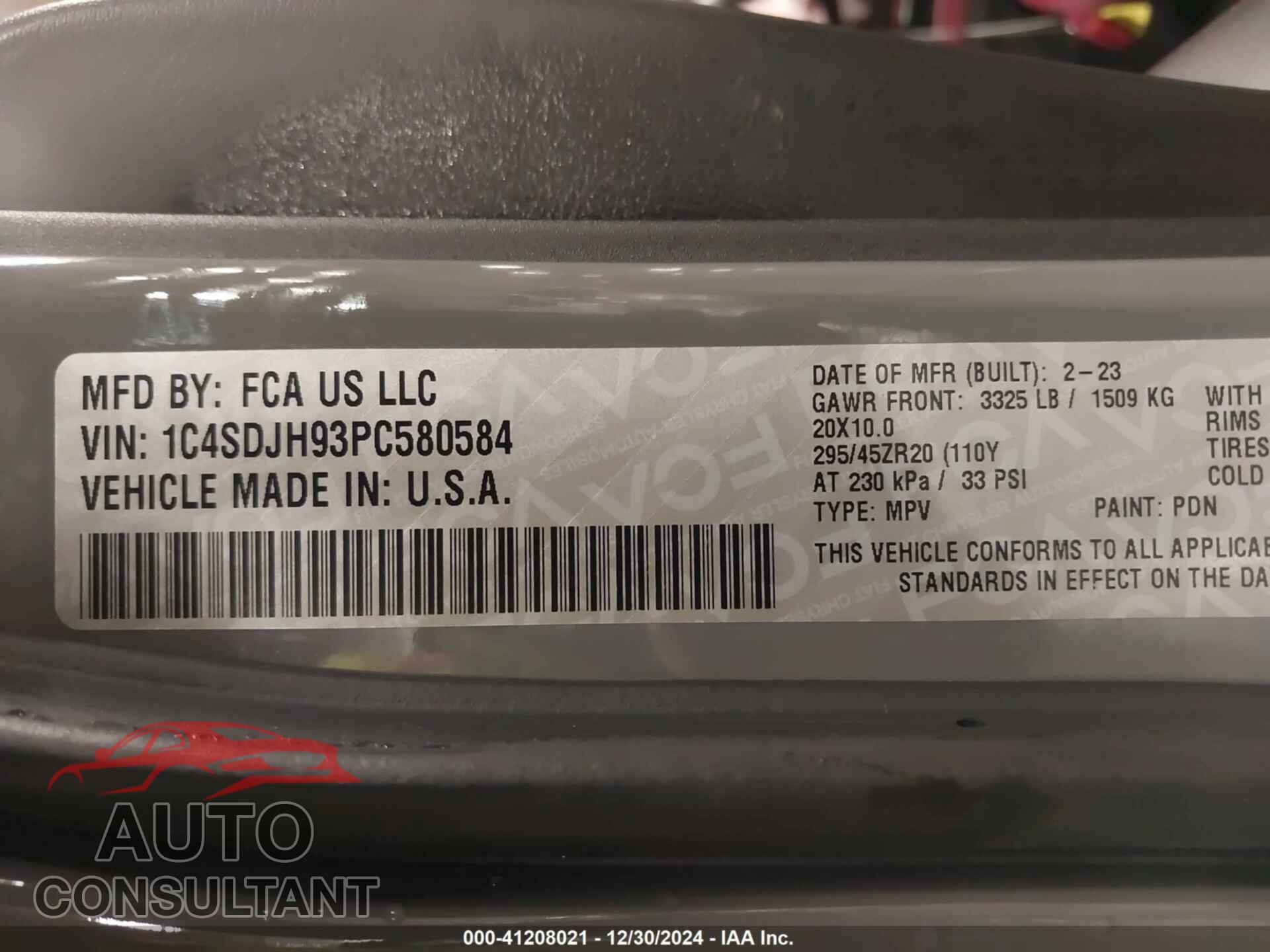 DODGE DURANGO 2023 - 1C4SDJH93PC580584