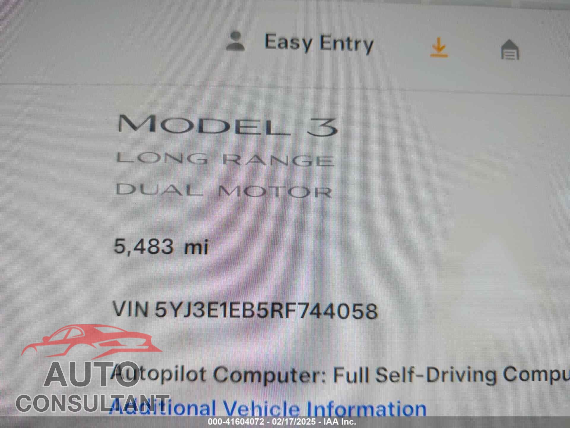 TESLA MODEL 3 2024 - 5YJ3E1EB5RF744058