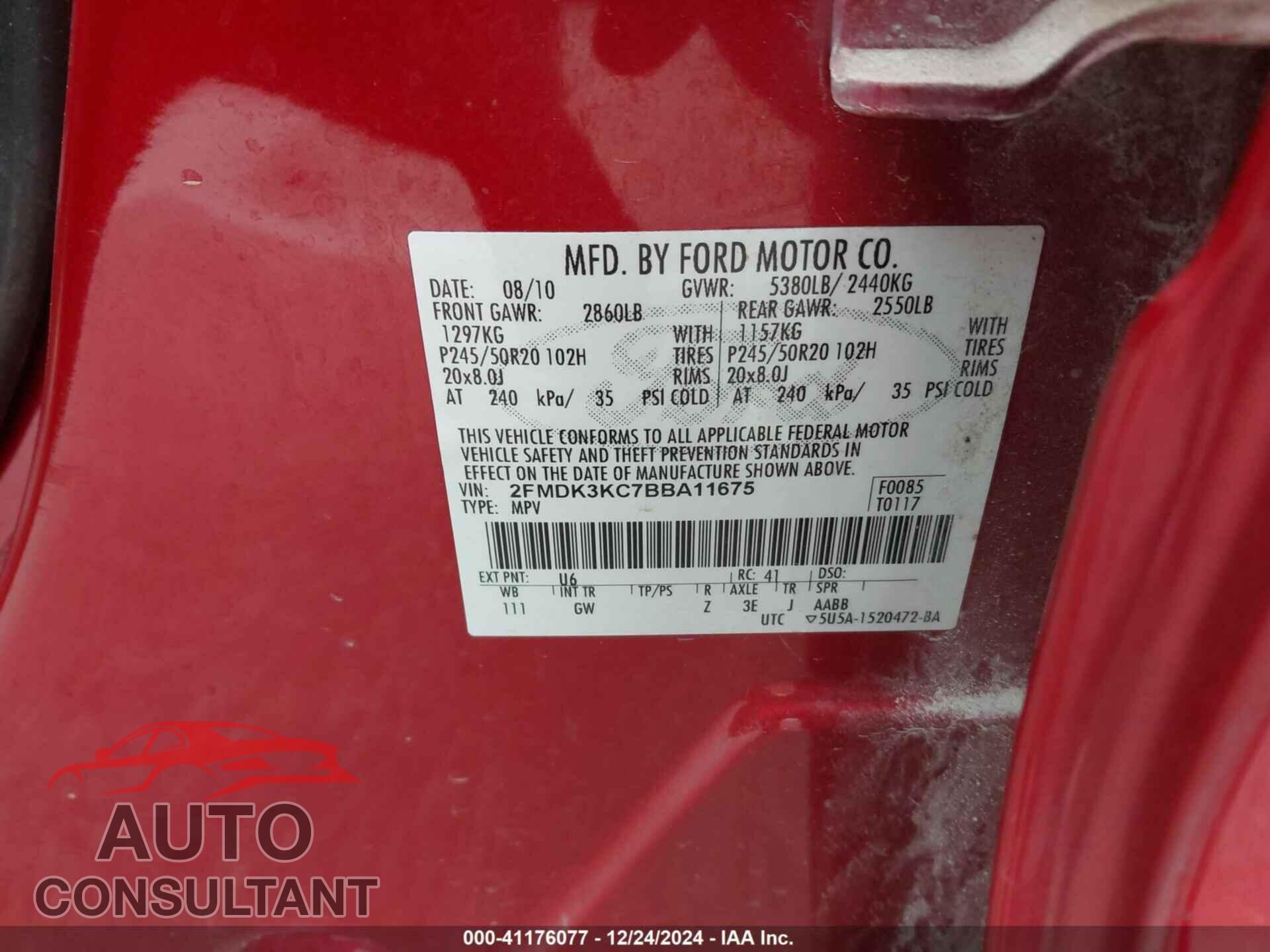 FORD EDGE 2011 - 2FMDK3KC7BBA11675