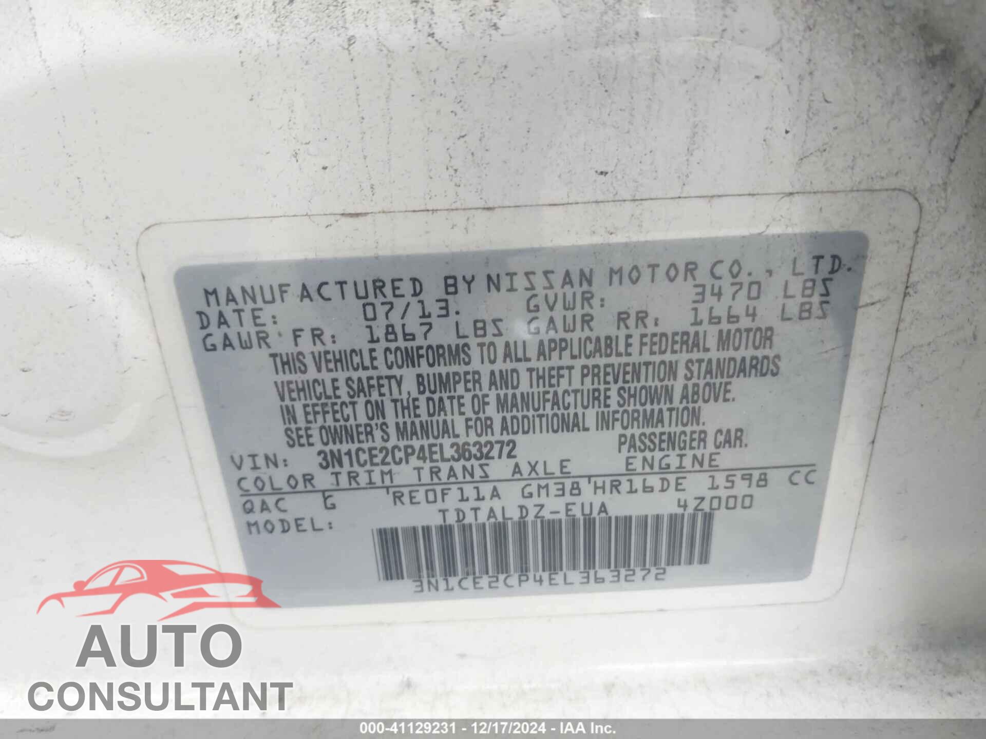 NISSAN VERSA NOTE 2014 - 3N1CE2CP4EL363272