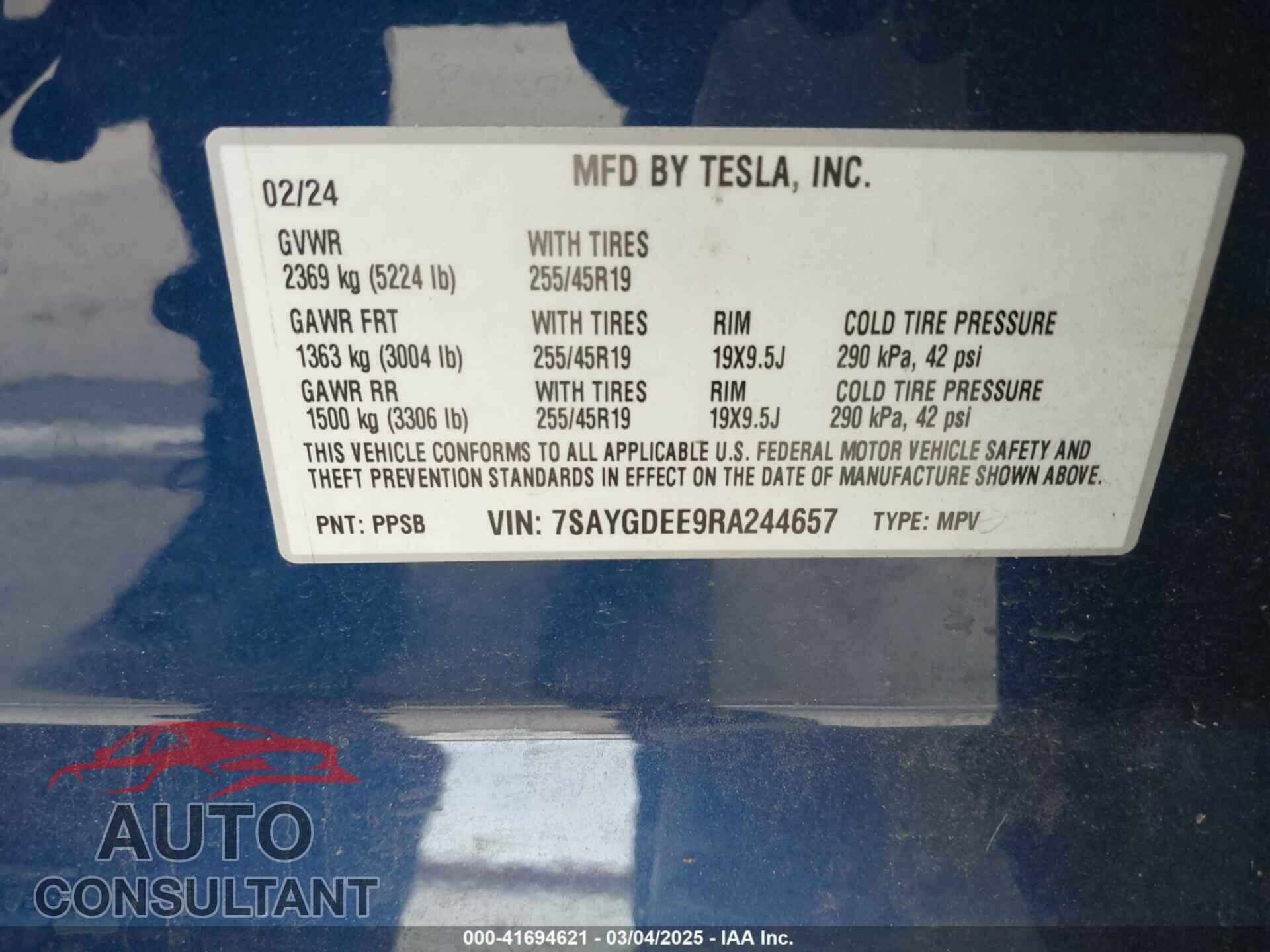 TESLA MODEL Y 2024 - 7SAYGDEE9RA244657