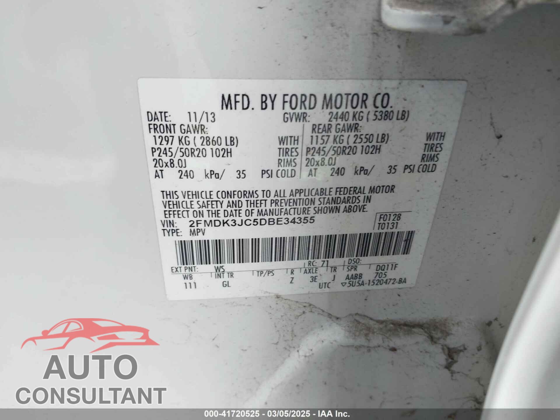FORD EDGE 2013 - 2FMDK3JC5DBE34355