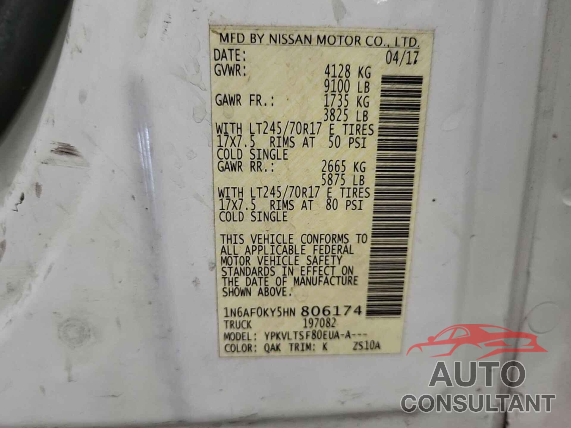 NISSAN NV 2017 - 1N6AF0KY5HN806174