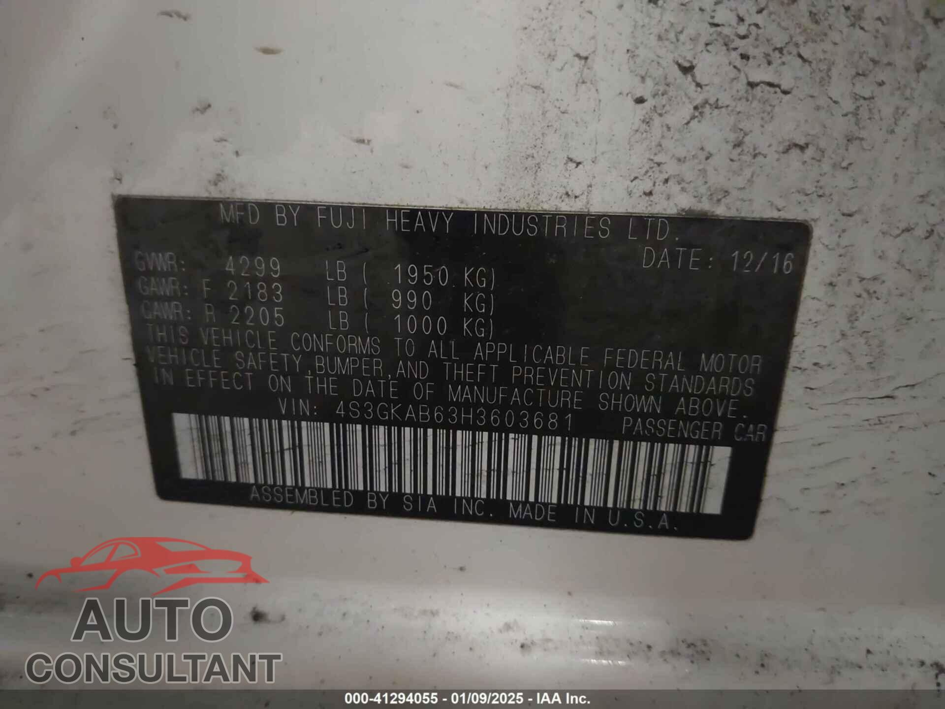 SUBARU IMPREZA 2017 - 4S3GKAB63H3603681