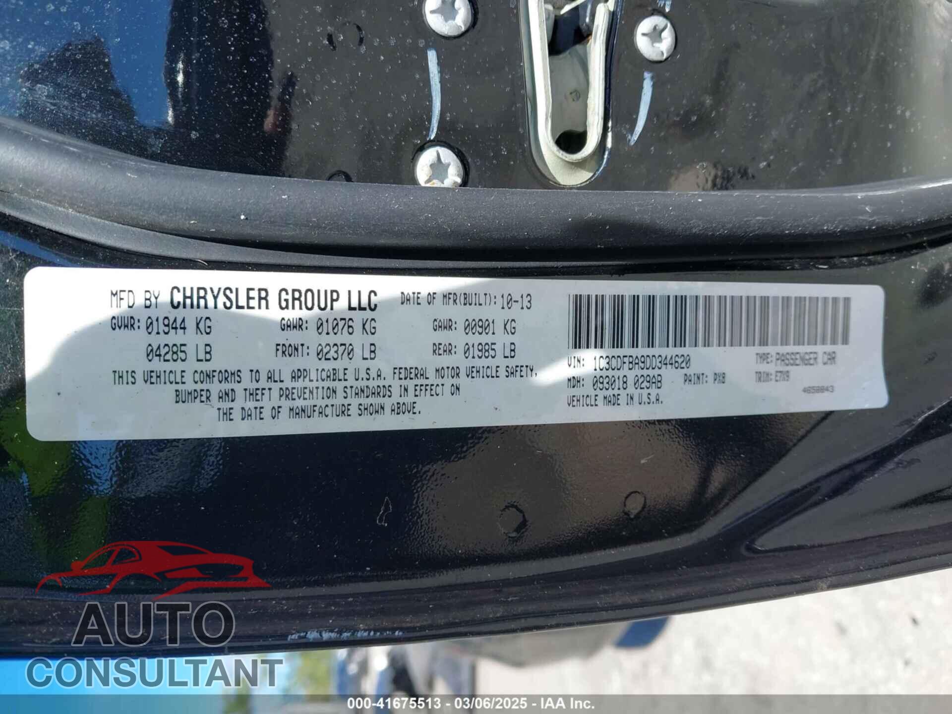 DODGE DART 2013 - 1C3CDFBA9DD344620