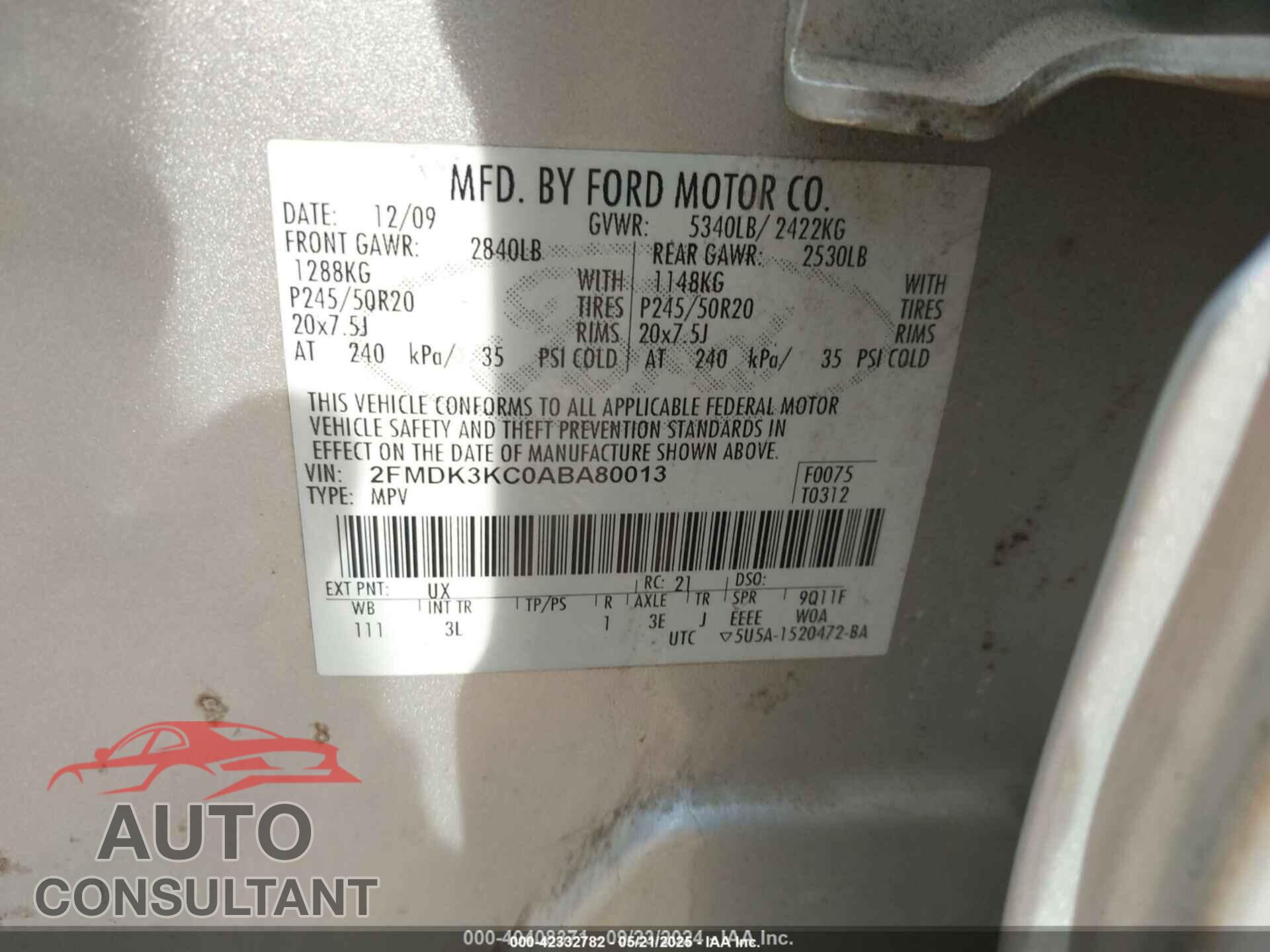 FORD EDGE 2010 - 2FMDK3KC0ABA80013
