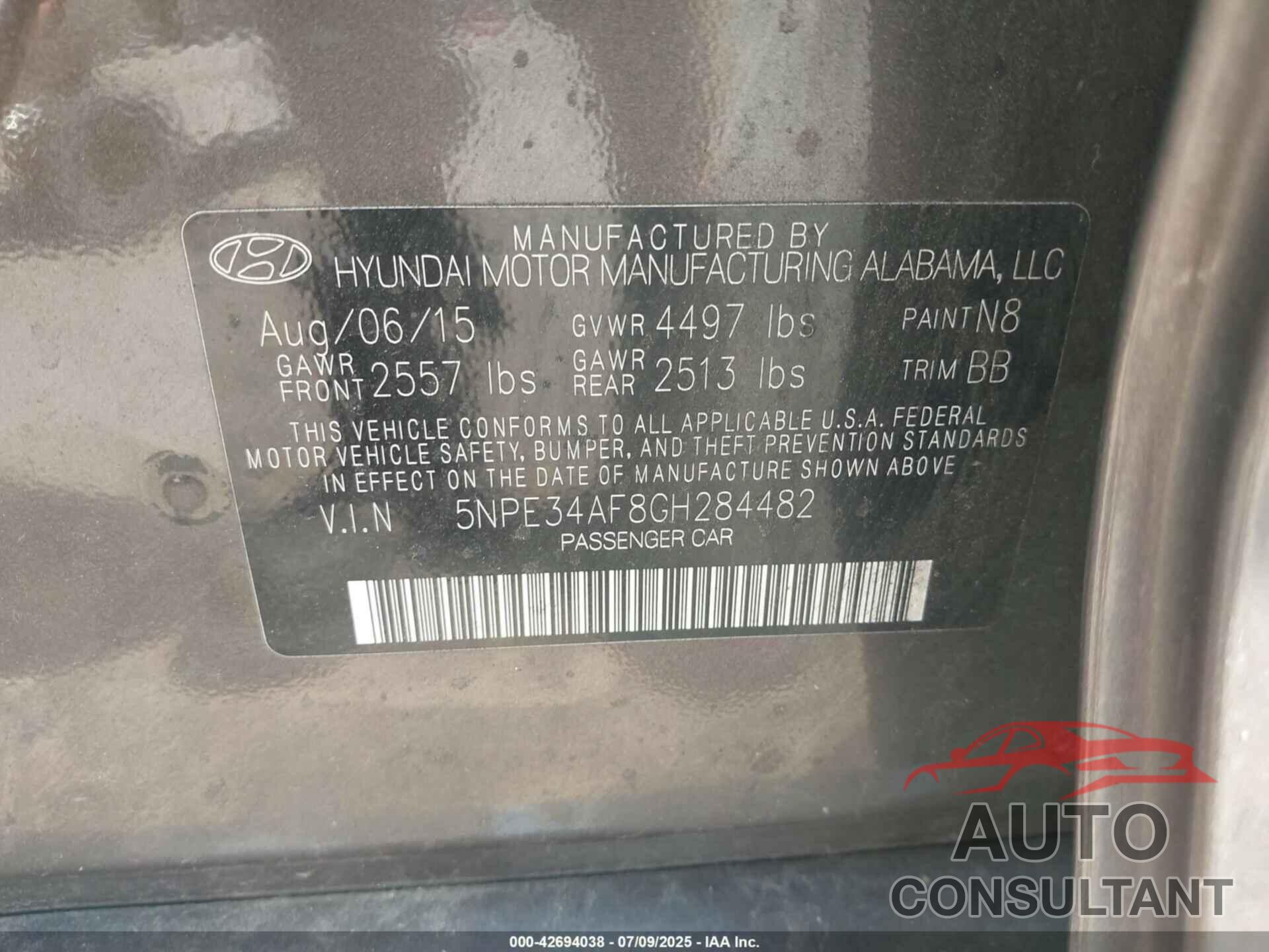HYUNDAI SONATA 2016 - 5NPE34AF8GH284482