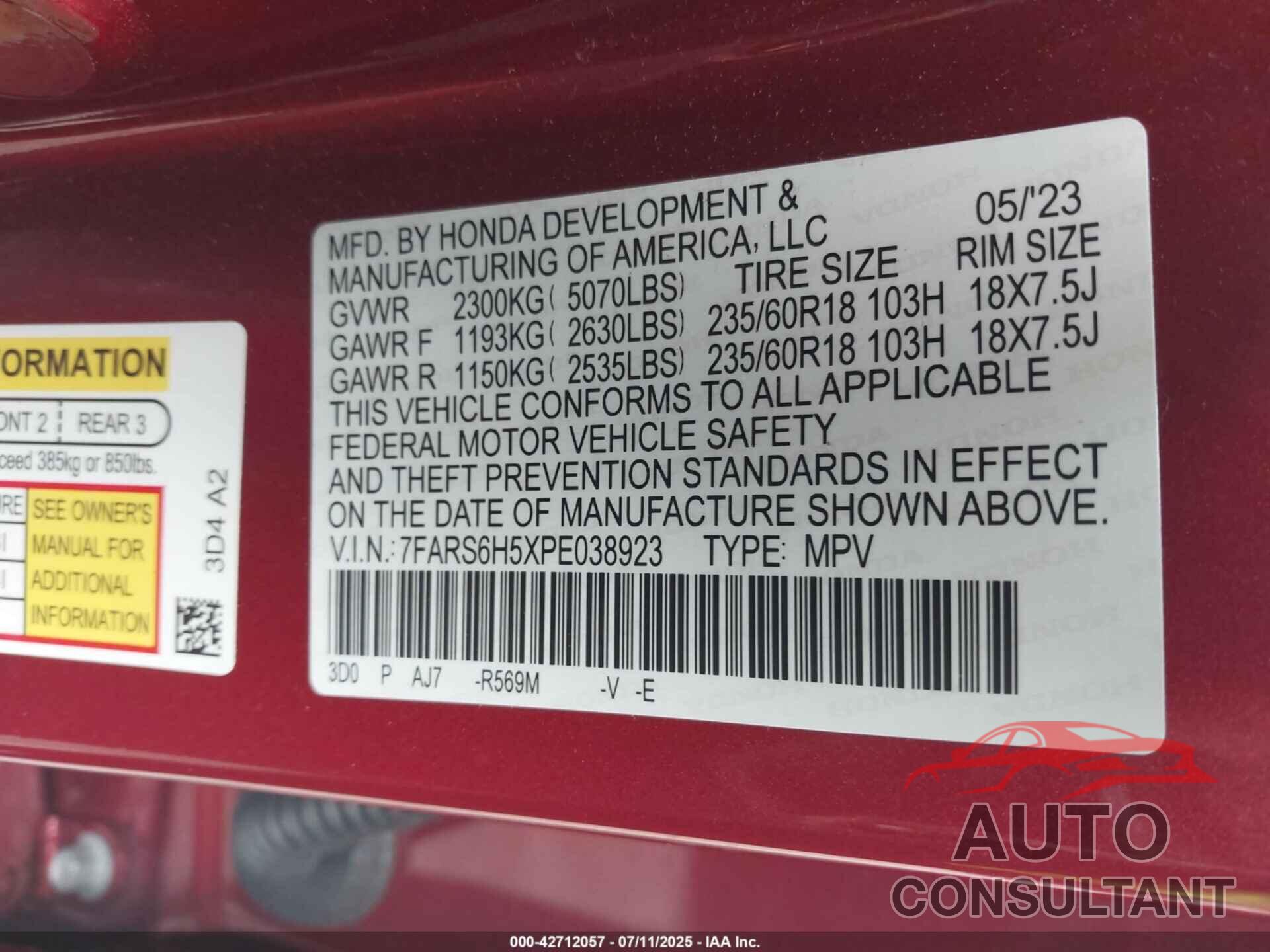 HONDA CR-V HYBRID 2023 - 7FARS6H5XPE038923