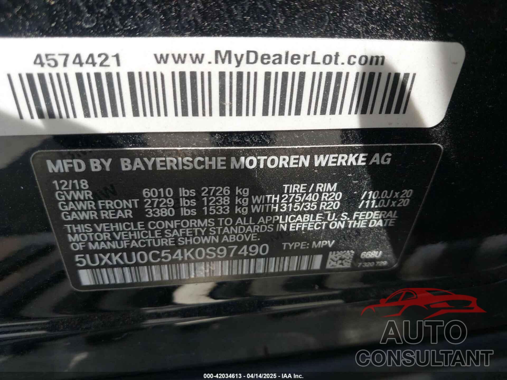 BMW X6 2019 - 5UXKU0C54K0S97490