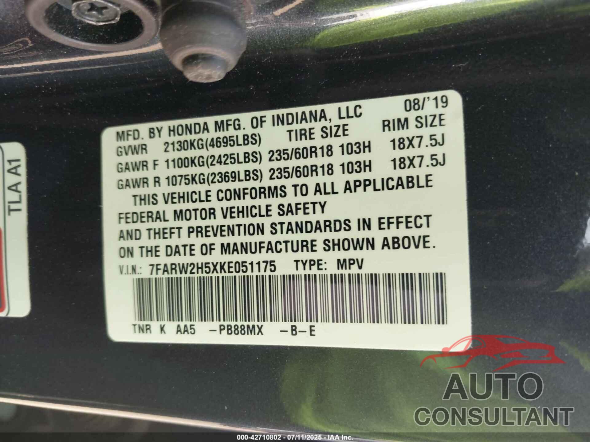 HONDA CR-V 2019 - 7FARW2H5XKE051175