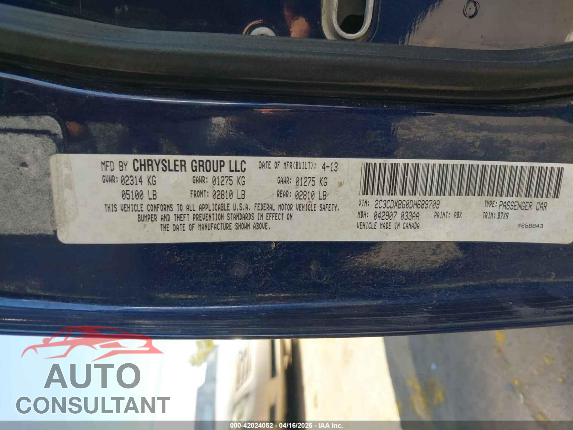 DODGE CHARGER 2013 - 2C3CDXBG0DH689709