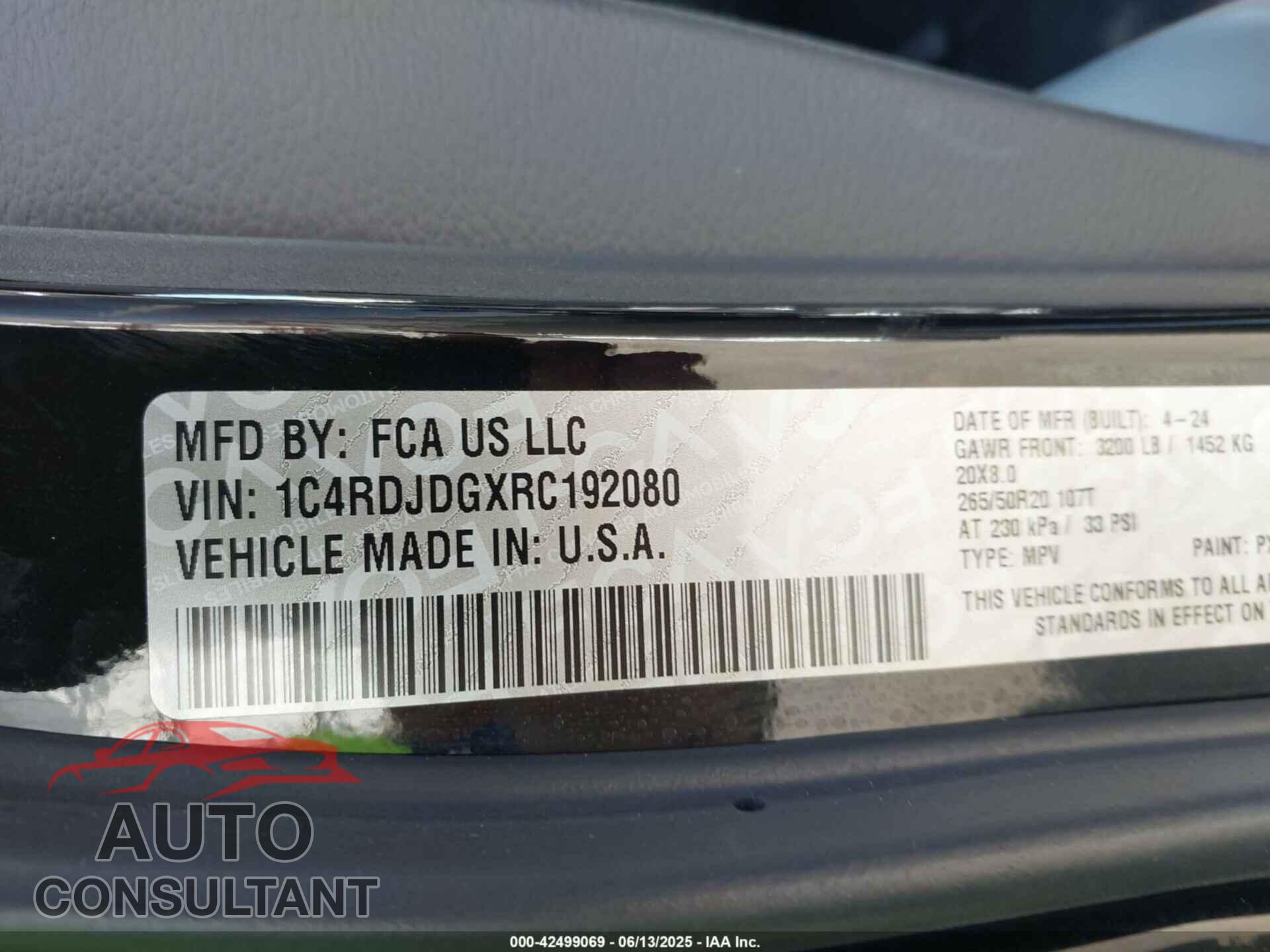 DODGE DURANGO 2024 - 1C4RDJDGXRC192080
