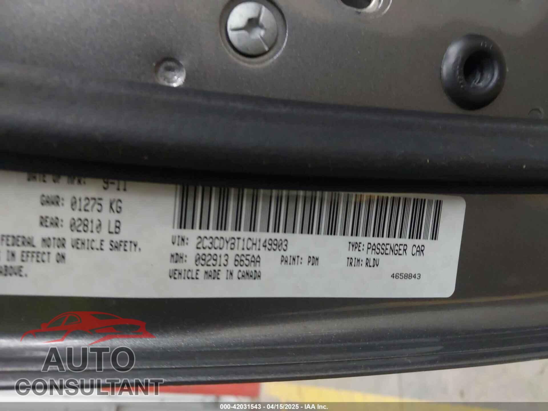 DODGE CHALLENGER 2012 - 2C3CDYBT1CH149903