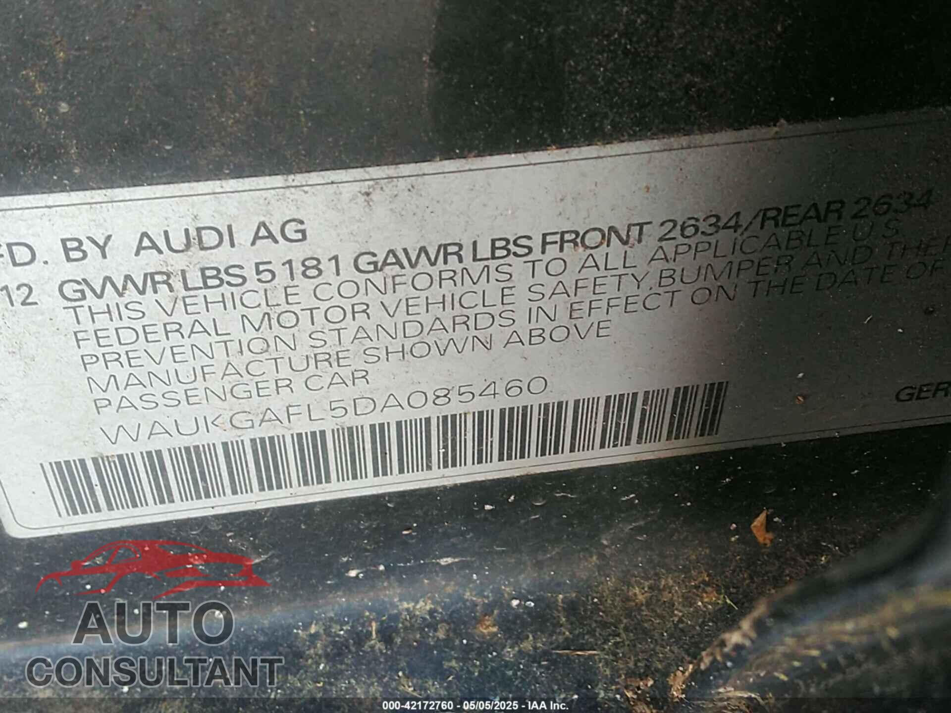 AUDI S4 2013 - WAUKGAFL5DA085460