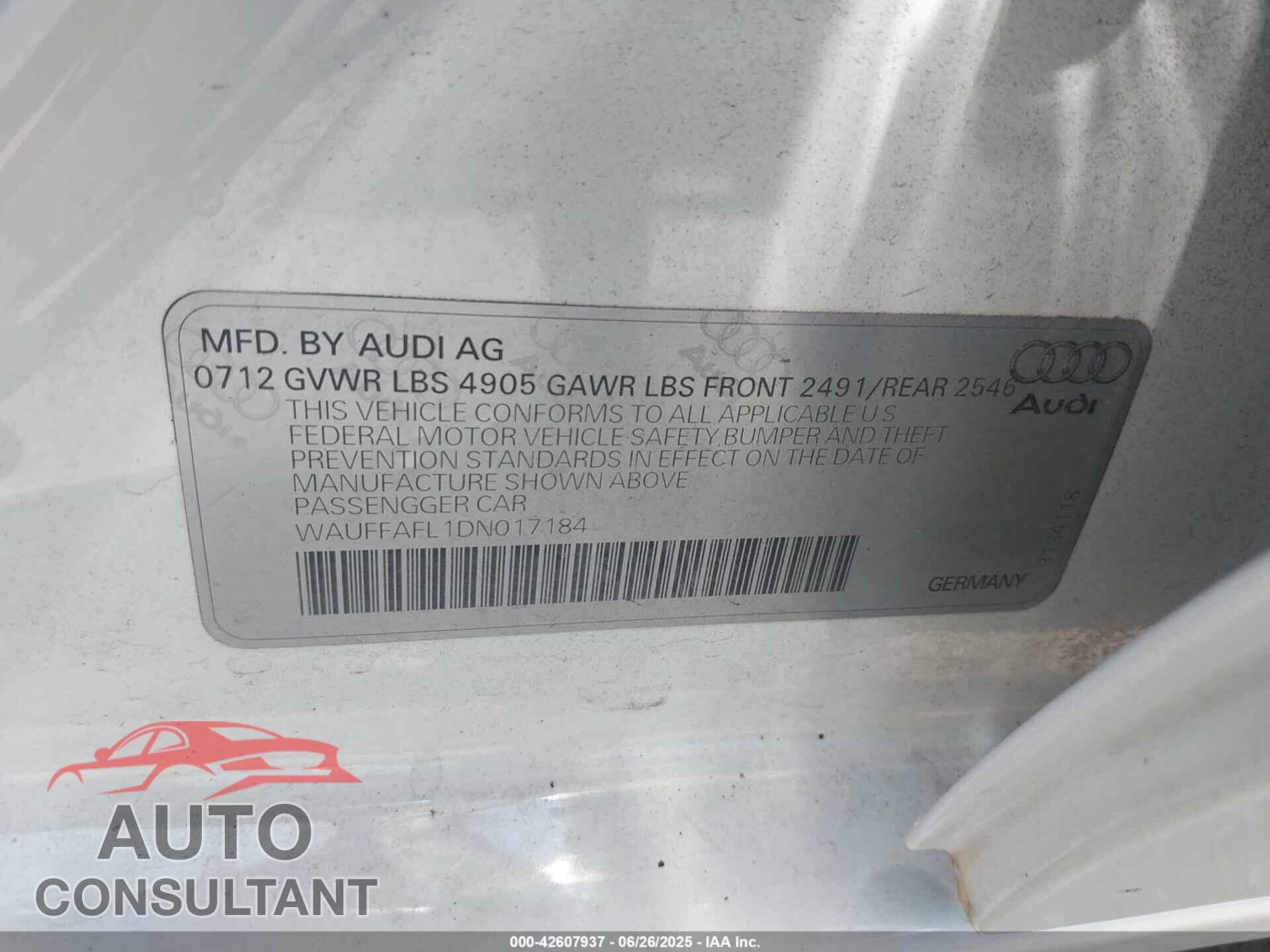 AUDI A4 2013 - WAUFFAFL1DN017184