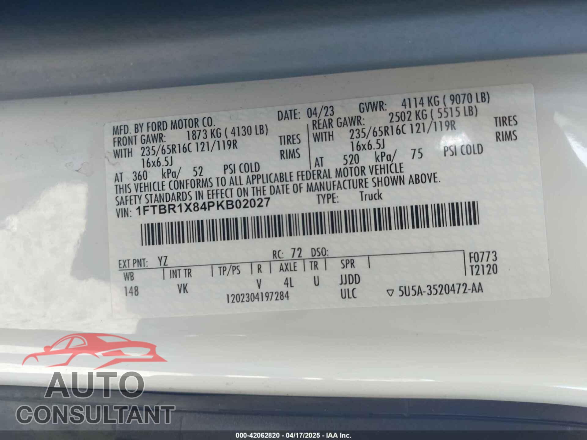 FORD TRANSIT-250 2023 - 1FTBR1X84PKB02027