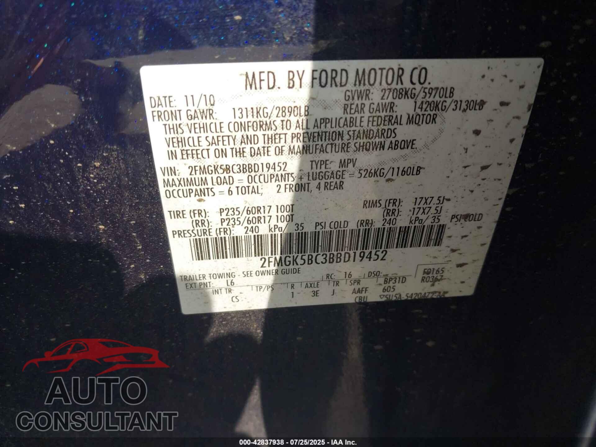 FORD FLEX 2011 - 2FMGK5BC3BBD19452