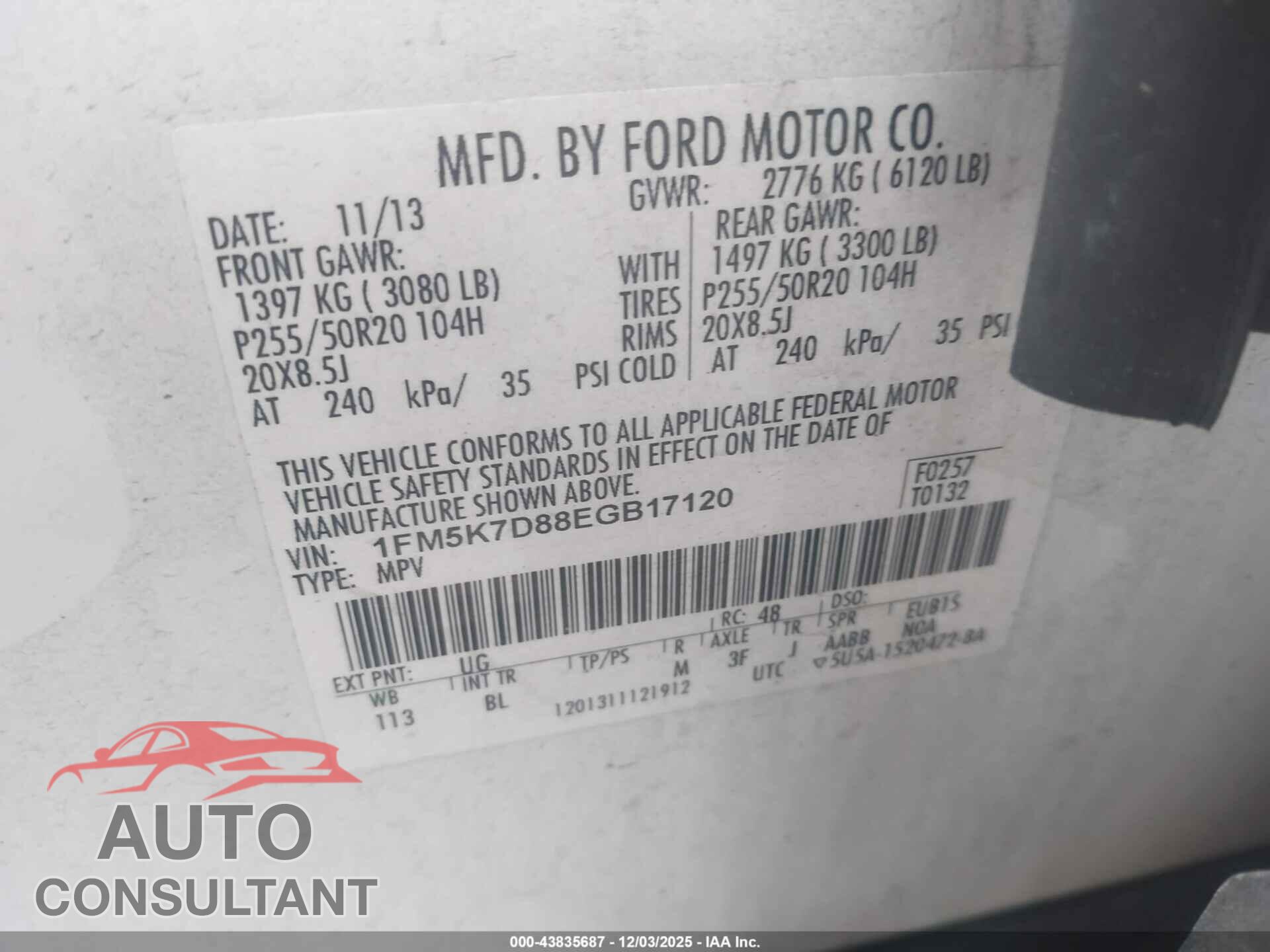 FORD EXPLORER 2014 - 1FM5K7D88EGB17120