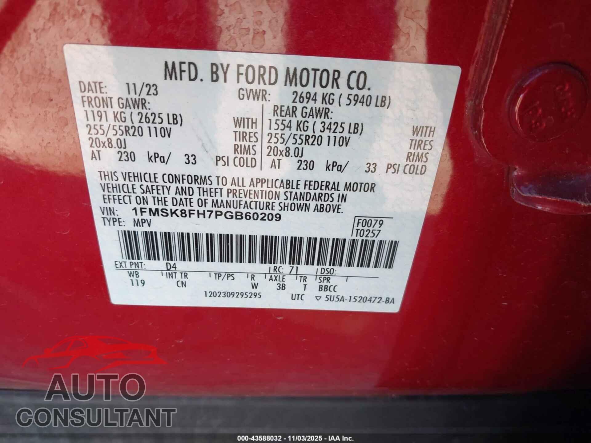 FORD EXPLORER 2023 - 1FMSK8FH7PGB60209