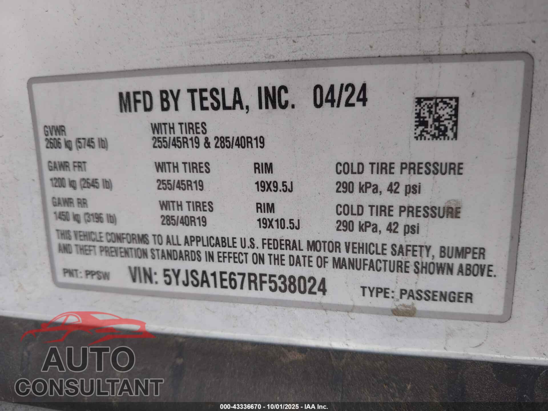 TESLA MODEL S 2024 - 5YJSA1E67RF538024