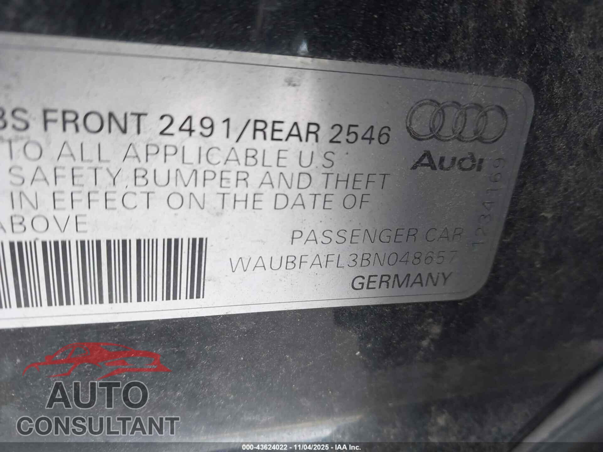 AUDI A4 2011 - WAUBFAFL3BN048657