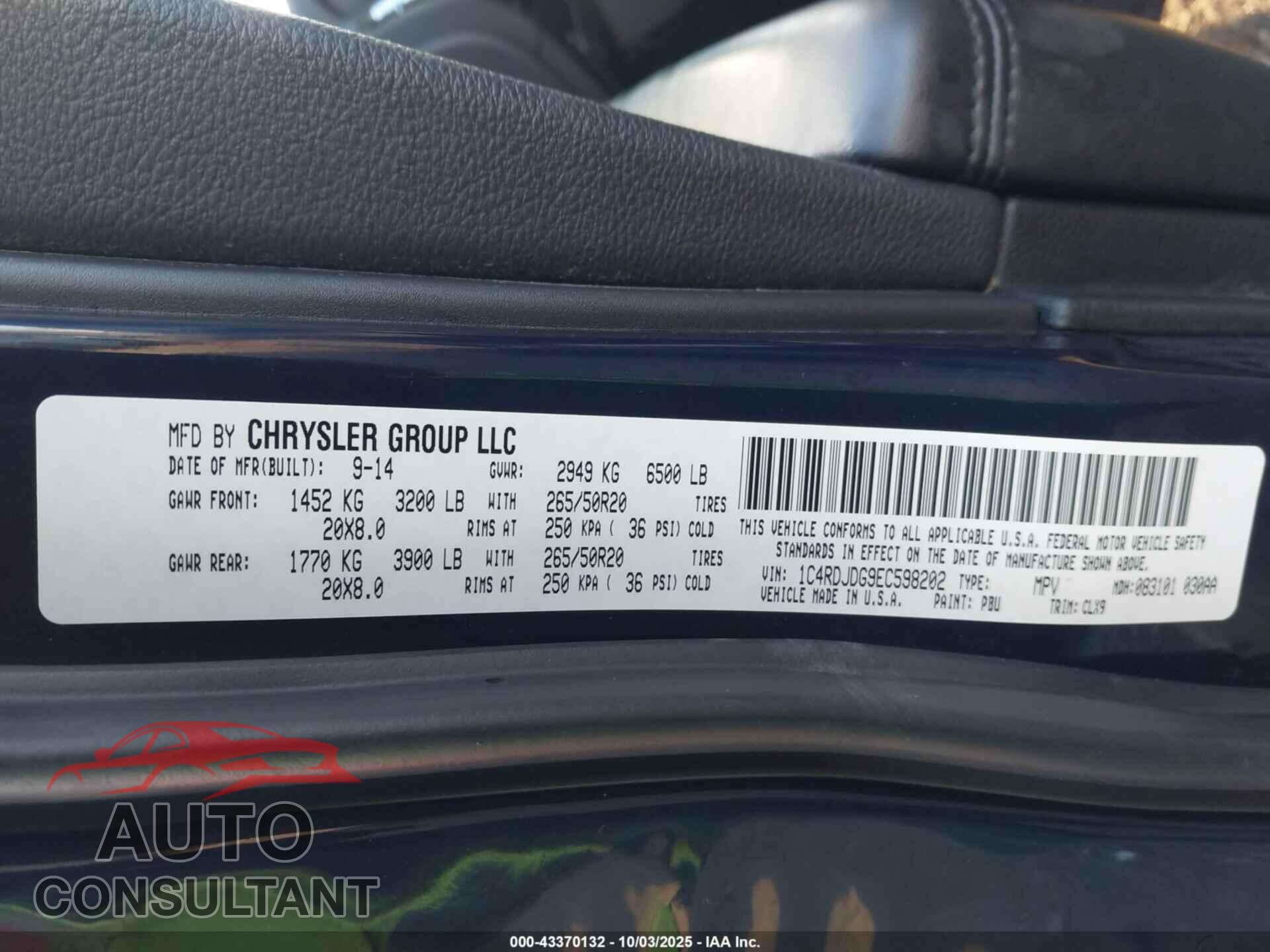 DODGE DURANGO 2014 - 1C4RDJDG9EC598202