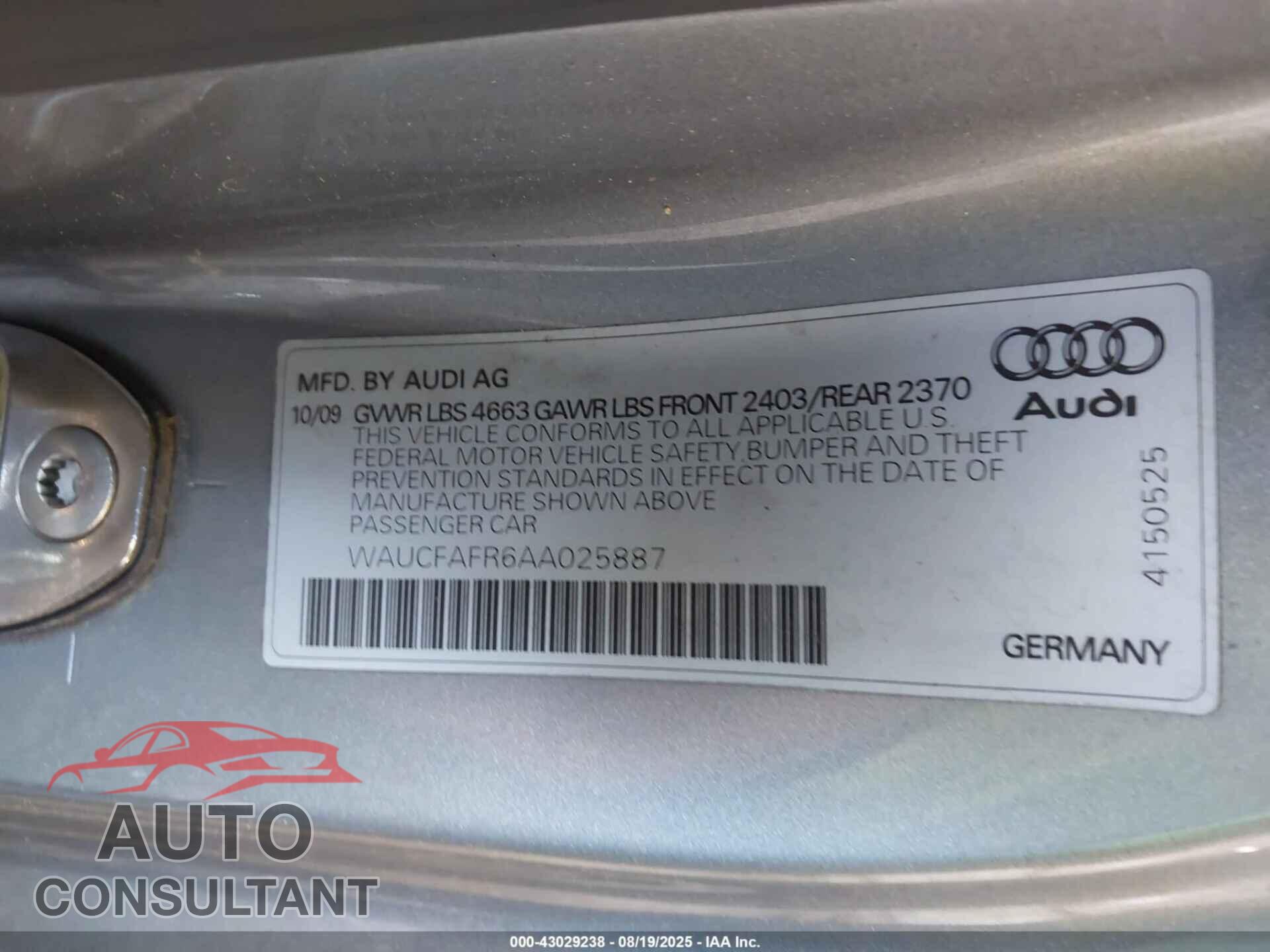 AUDI A5 2010 - WAUCFAFR6AA025887