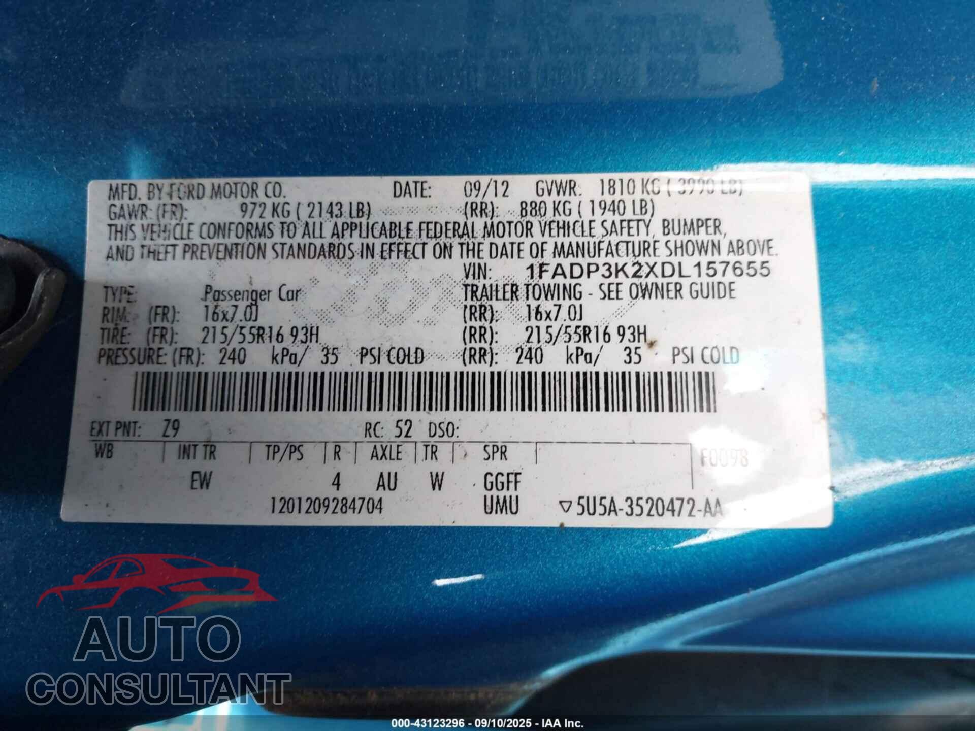 FORD FOCUS 2013 - 1FADP3K2XDL157655