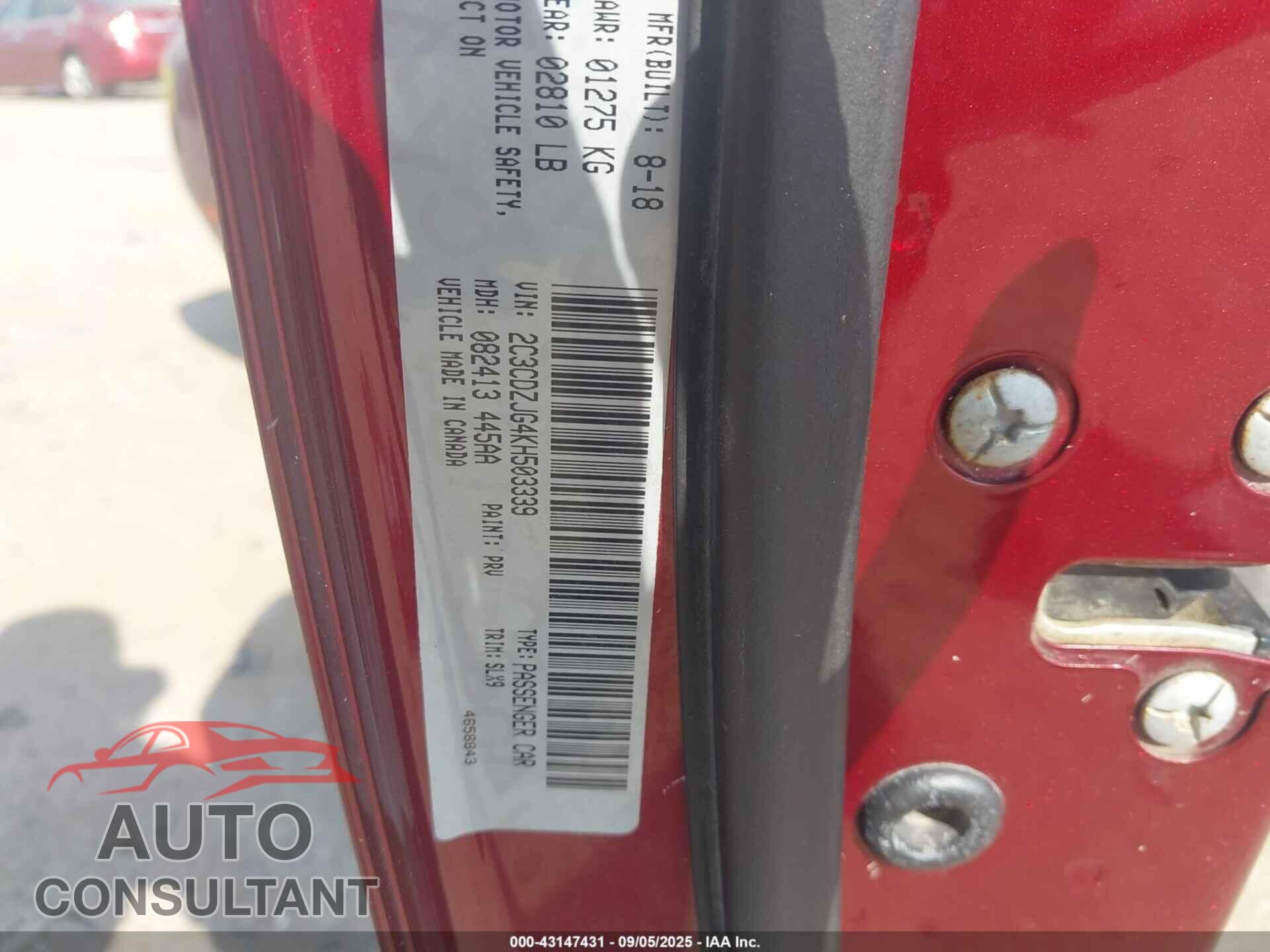 DODGE CHALLENGER 2019 - 2C3CDZJG4KH503339