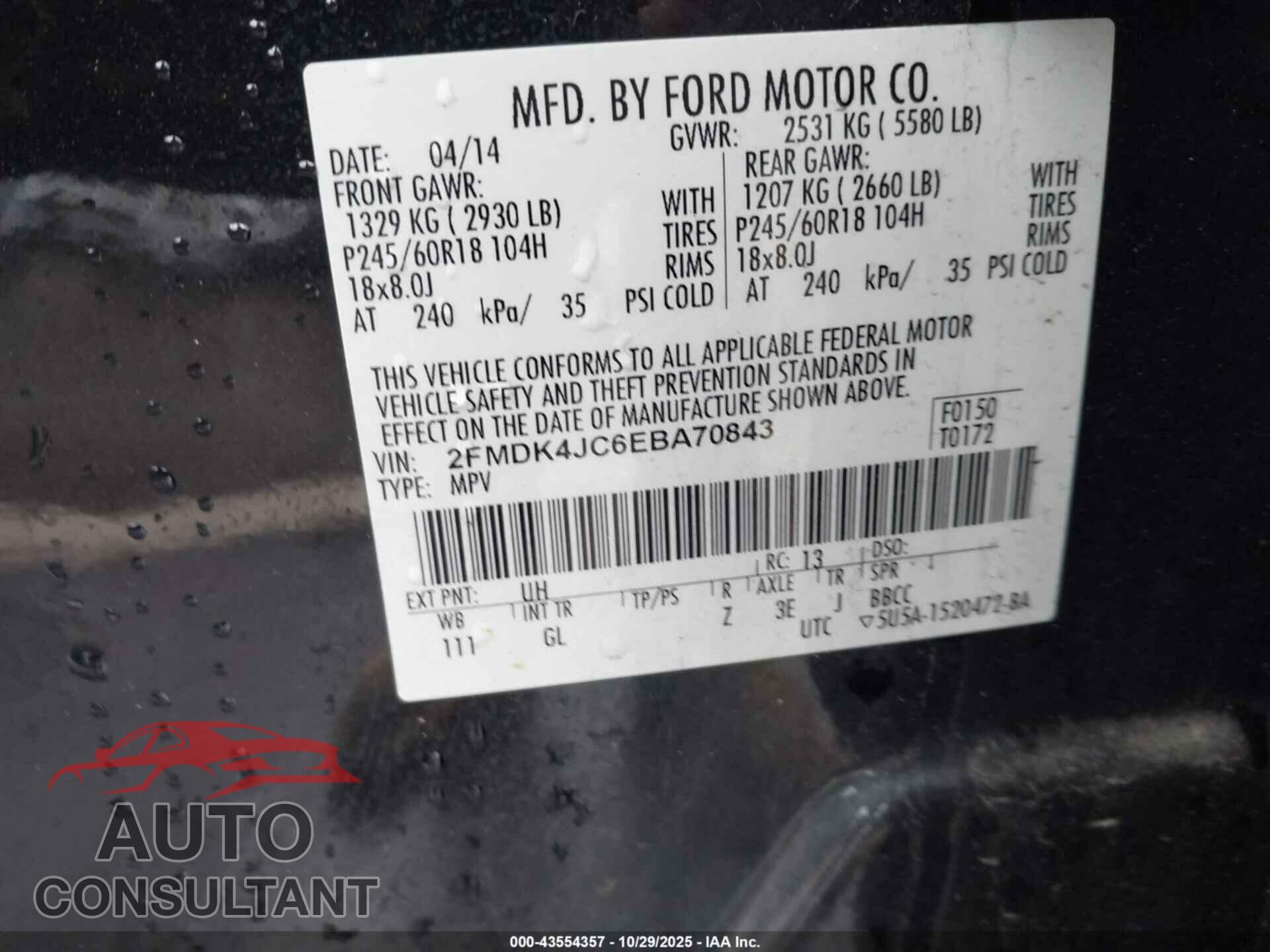 FORD EDGE 2014 - 2FMDK4JC6EBA70843